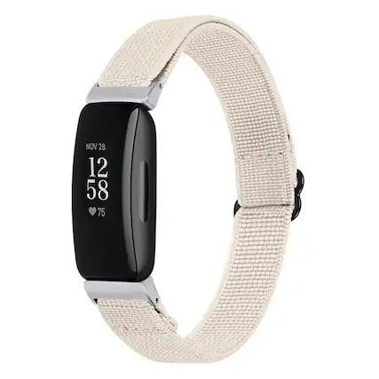 Front. StrapsCo - Comfort Stretch Band Nylon Watch Strap For Fitbit Inspire 2 - Ecru.