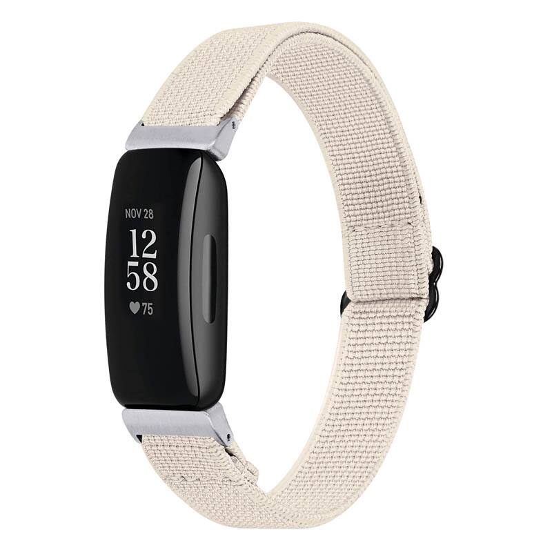 Front. StrapsCo - Comfort Stretch Band Nylon Watch Strap For Fitbit Inspire 2 - Ecru.