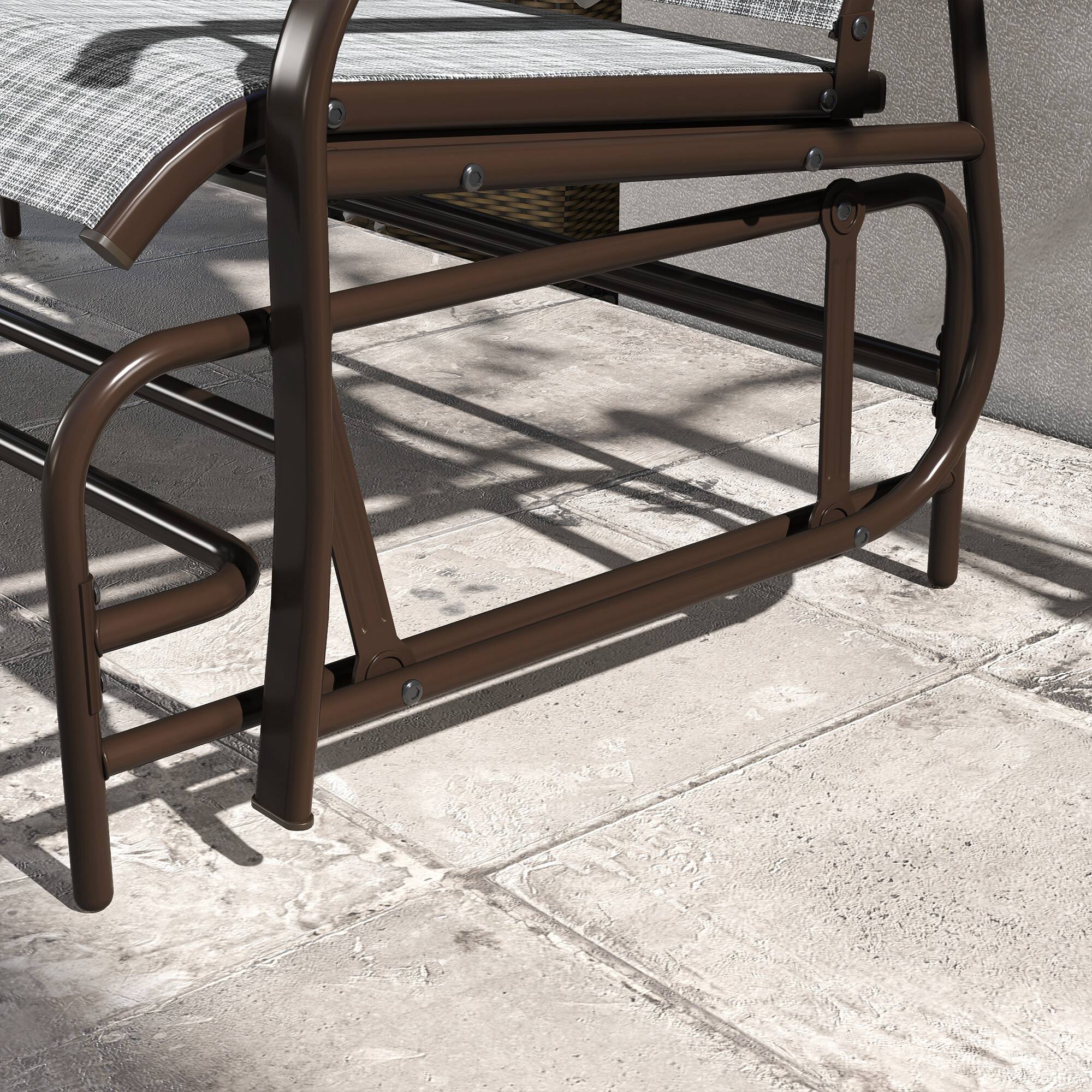 Alt View 4. Outsunny - 2 Person Outdoor Glider Bench, Patio Swing Glider Chair Loveseat with Breathable Mesh, Table, Steel Frame for Garden - Gray.