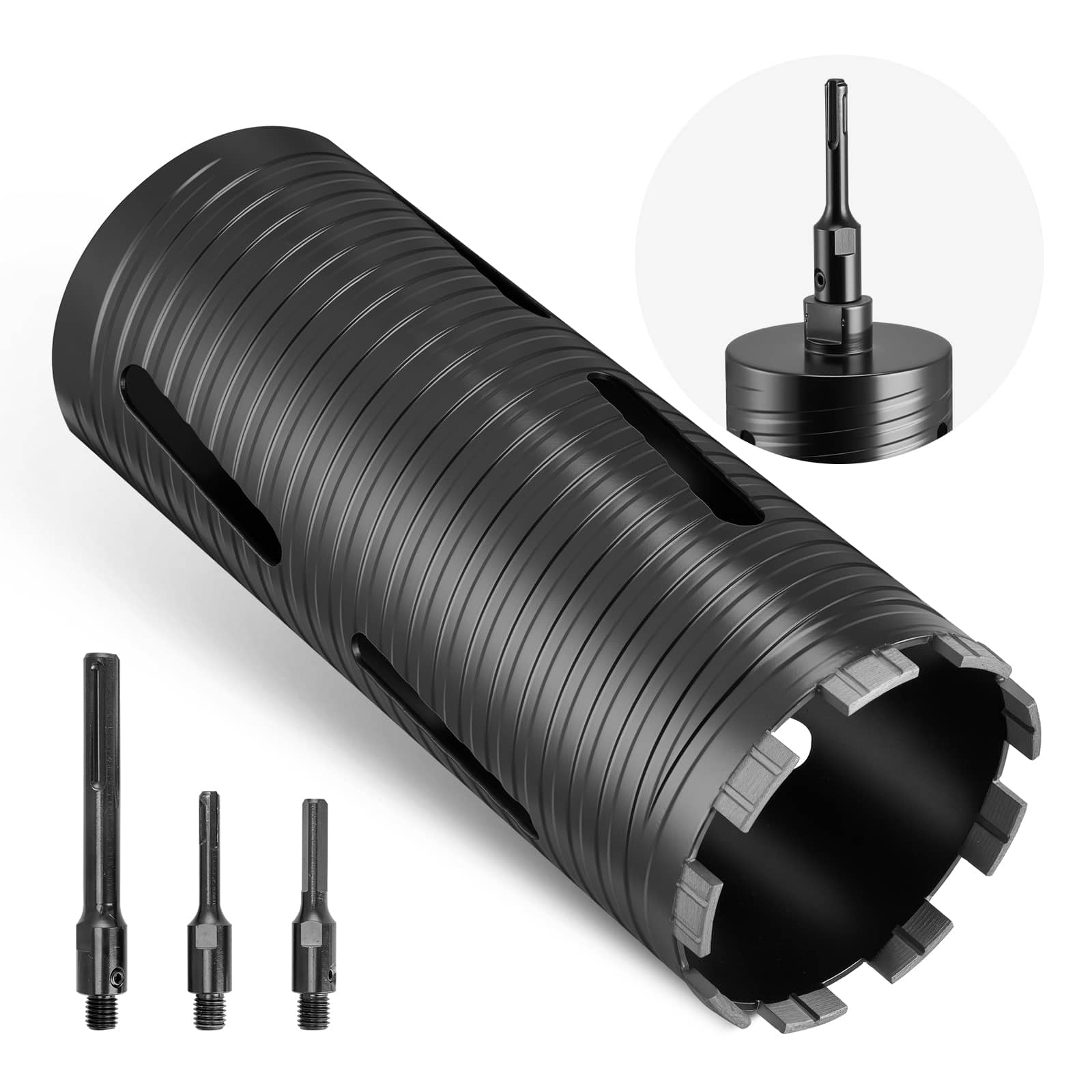VEVOR - Core Drill Bit, 4 inch Diameter, 9-1/2 inch Drilling Depth, 5/8-11 Internal Thread, Diamond Dry Coring Bit - Black