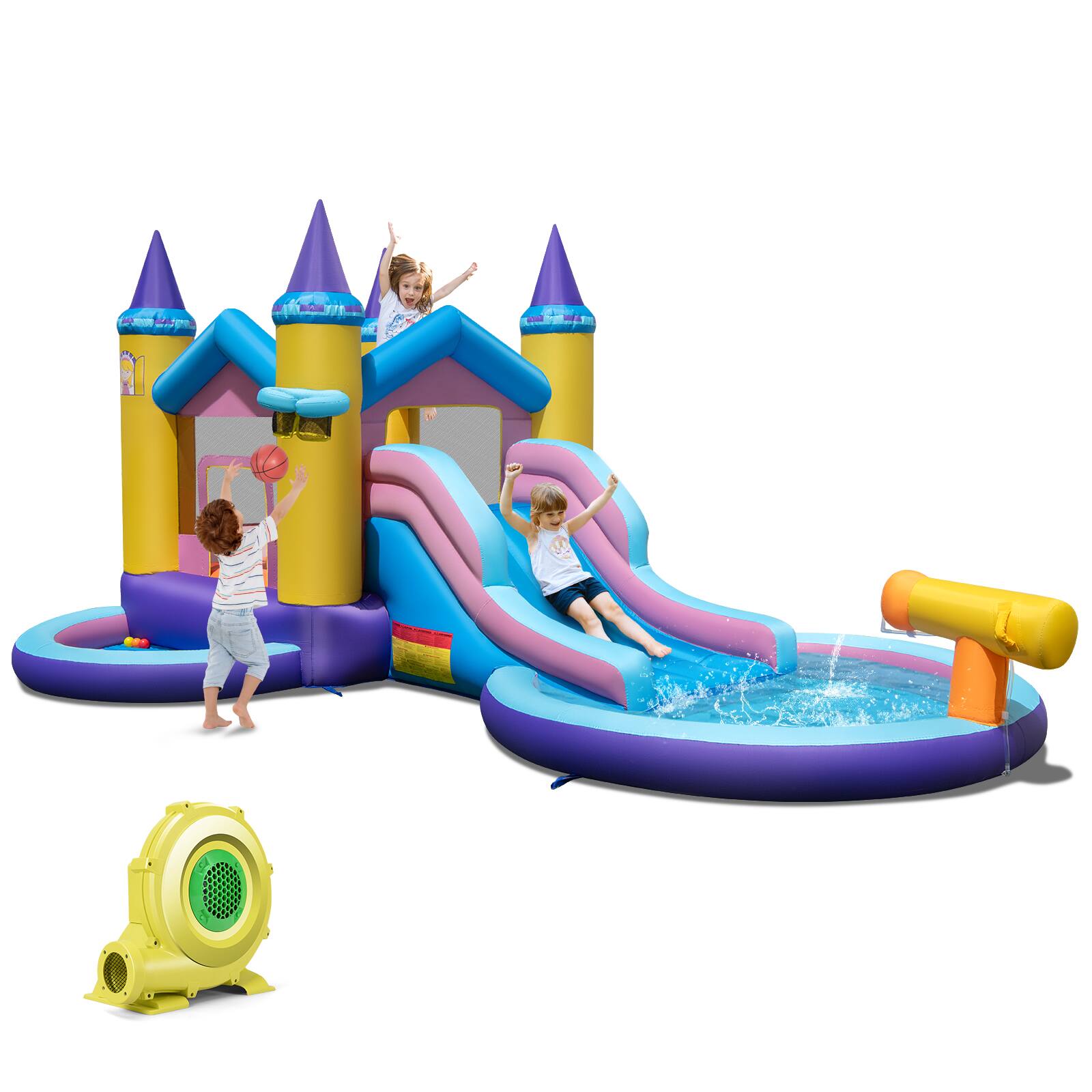 Front. Gymax - Gymax Kids Inflatable Water Slide w/ Slide Splash Pool Water Cannon w/ 735W Blower.