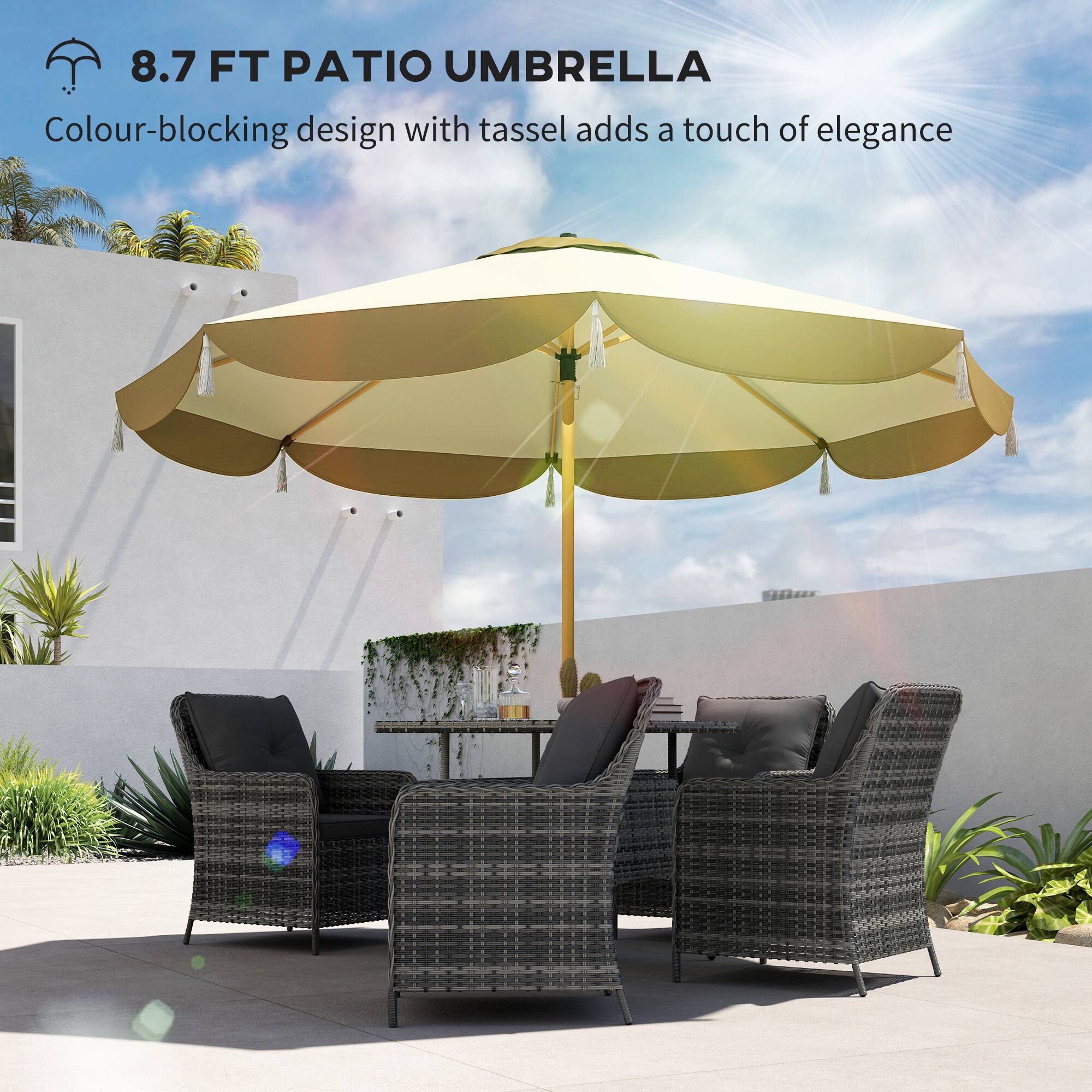 8.7 FT PATIO UMBRELLA
Colour-blocking design with tassel adds a touch of elegance