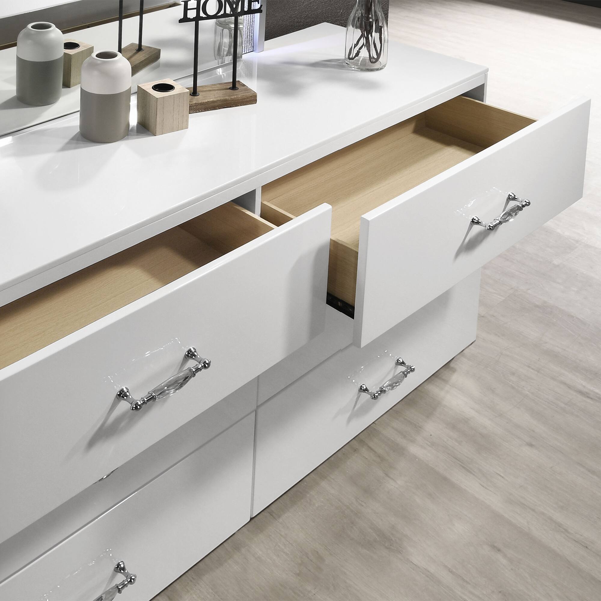 Back. Vaczon - 6-Drawer Dresser, Wooden Chest of Drawers with Metal Drawer Glides, Storage Cabinet for Living Room, Hallway, Apartment - White.