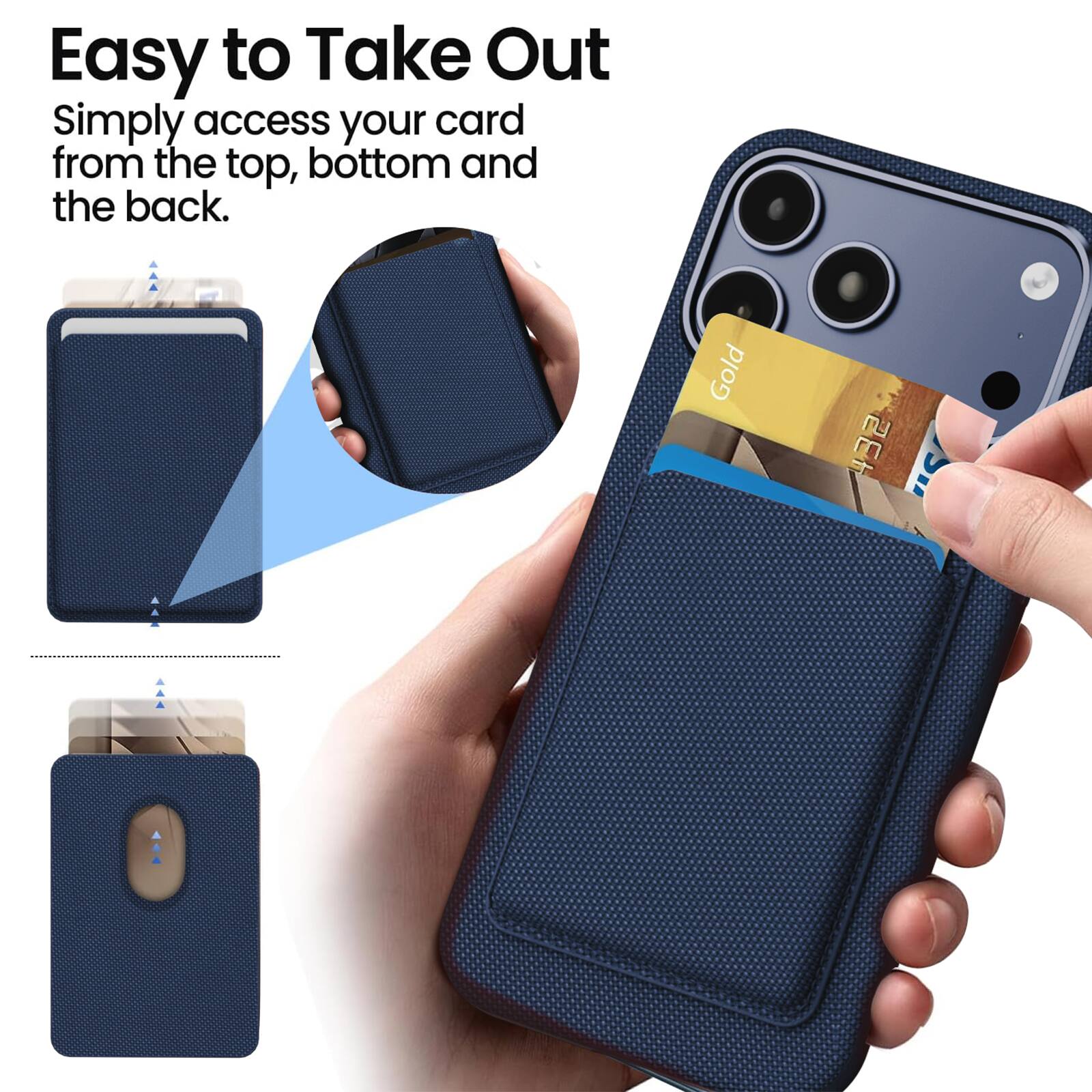 Easy to Take Out  
Simply access your card from the top, bottom and the back.