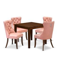 East West Furniture - 5 Piece Dining Room Table Set - Antique Walnut