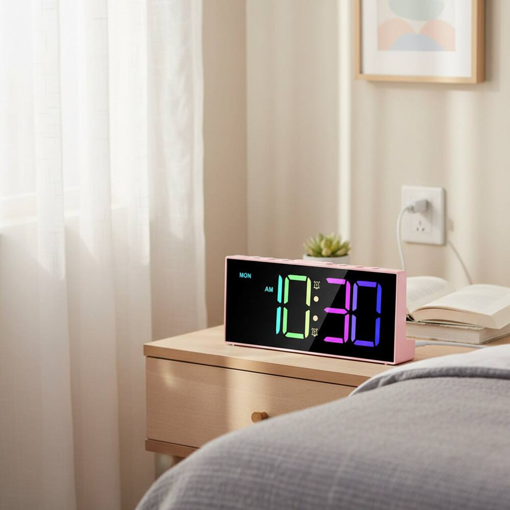 Alt View 3. Dazzed Corner - Alarm Clock, LED Digital Alarm Clock with Large Display - Pink.