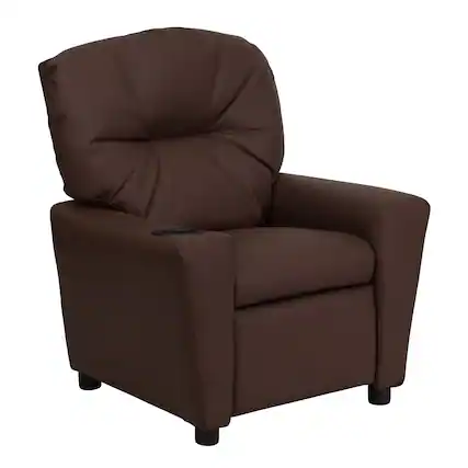 Front. Emma + Oliver - Contemporary Kids Recliner with Cup Holder - Brown LeatherSoft.