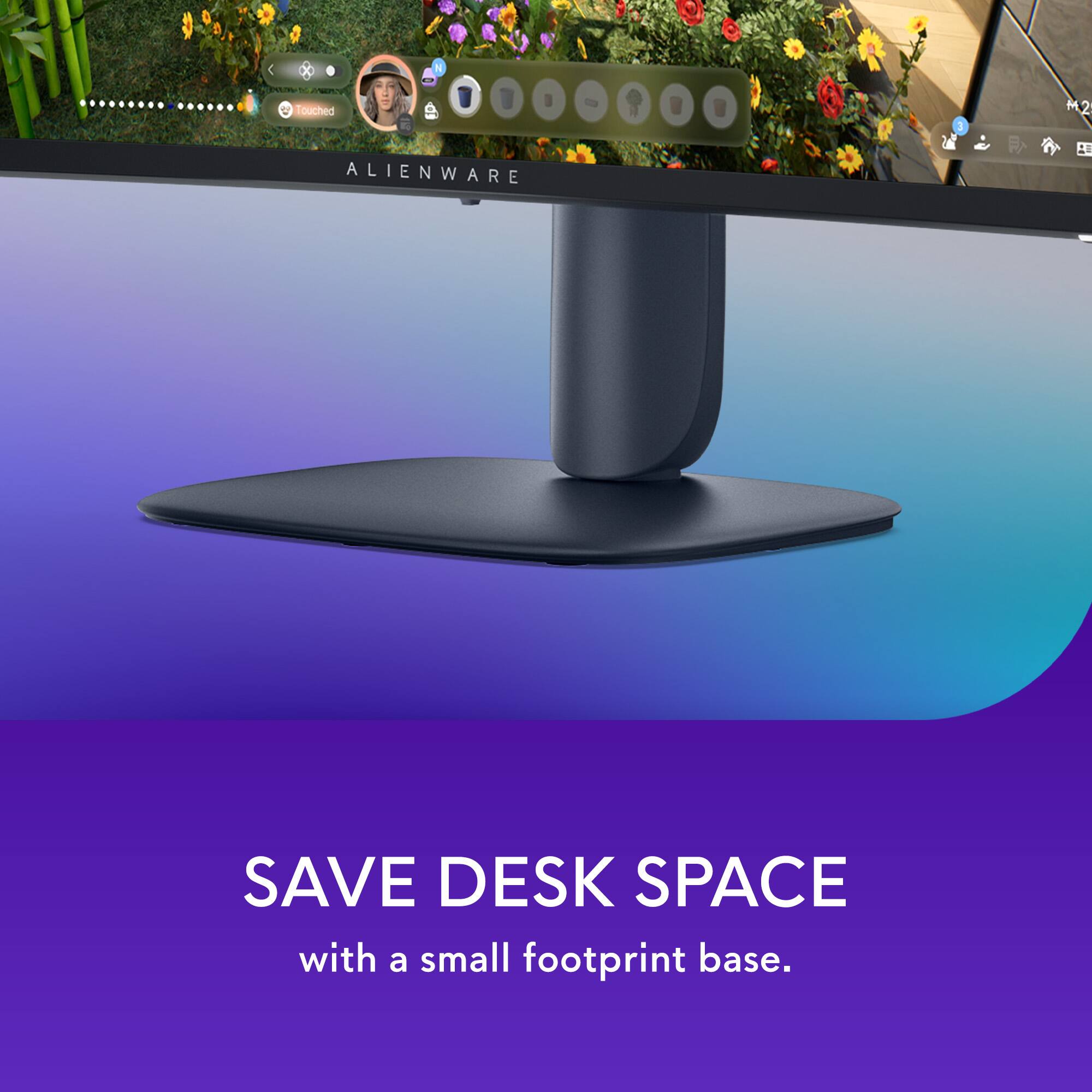 "Save desk space with a small footprint base."