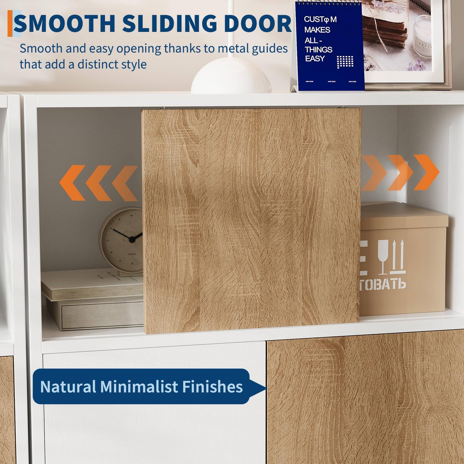 SMOOTH SLIDING DOOR  
Smooth and easy opening thanks to metal guides that add a distinct style

CUSTO M MAKES ALL THINGS EASY

Natural Minimalist Finishes