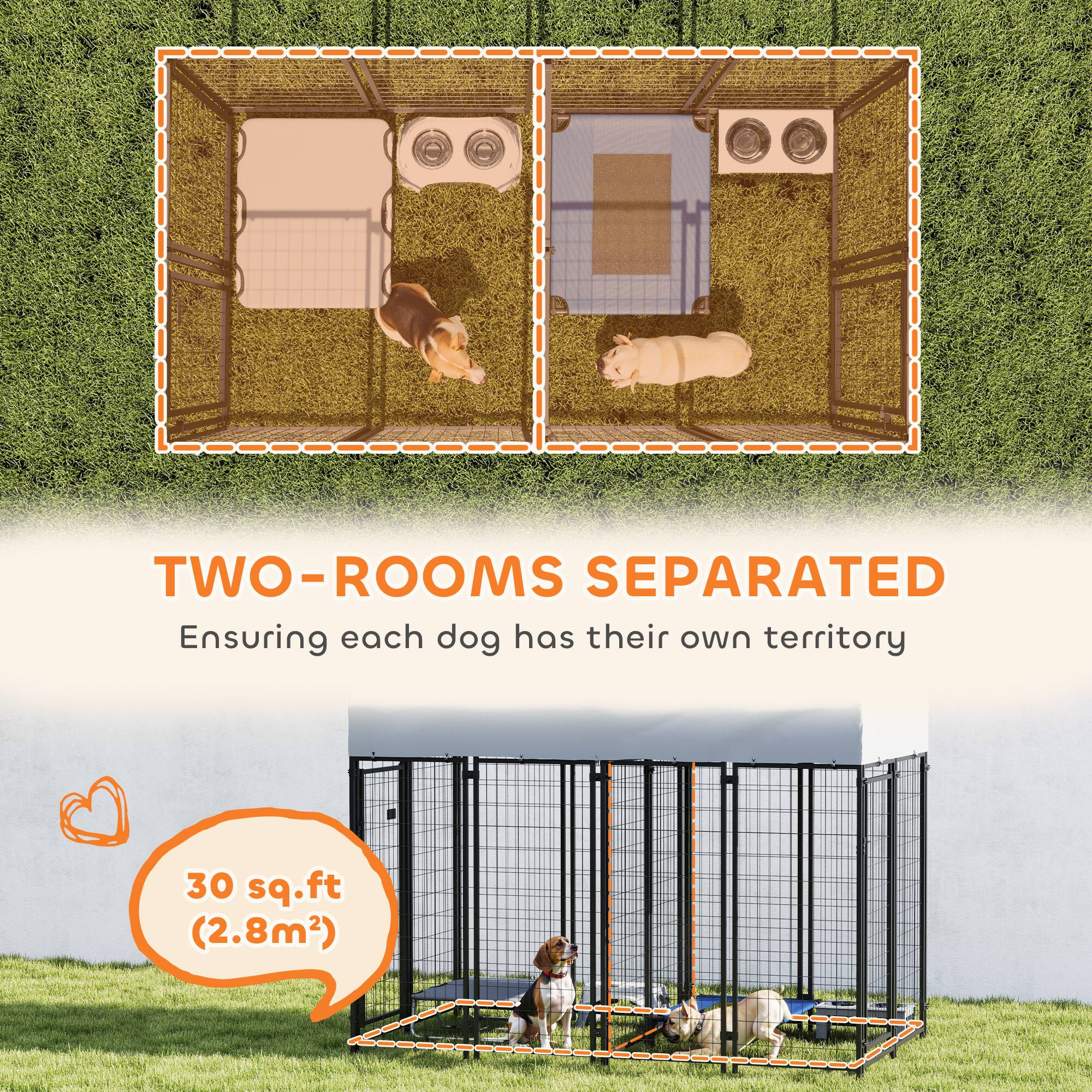 TWO-ROOMS SEPARATED  
Ensuring each dog has their own territory  

30 sq.ft (2.8m²)