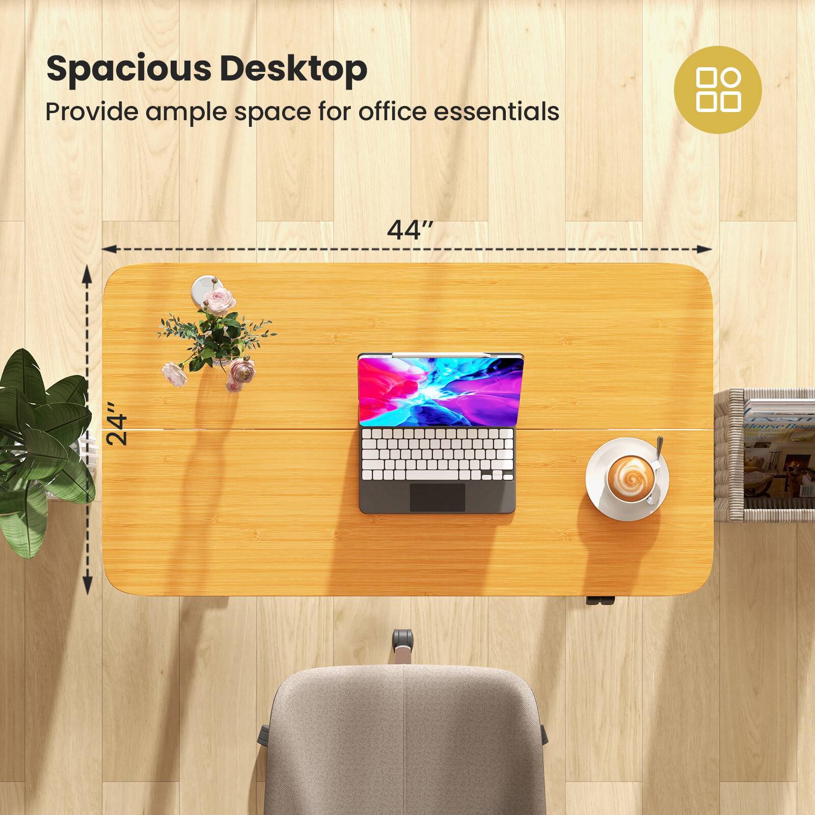 Spacious Desktop, Provide ample space for office essentials, 44", 24"
