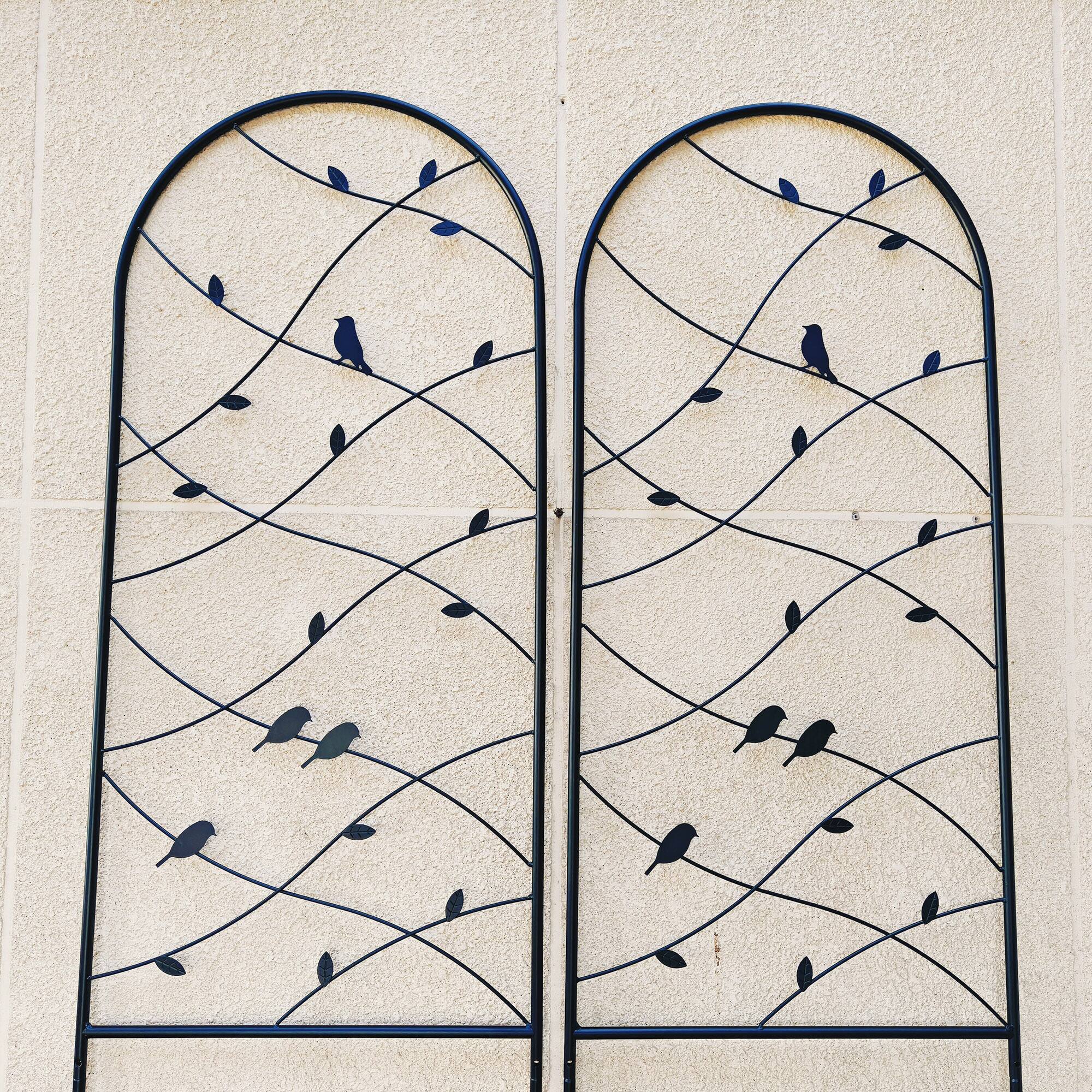 Back. Loheer - 2 Pack Metal Garden Trellis 7.2 ft x 1.6 ft Rustproof Climbing Plant Support - Black.