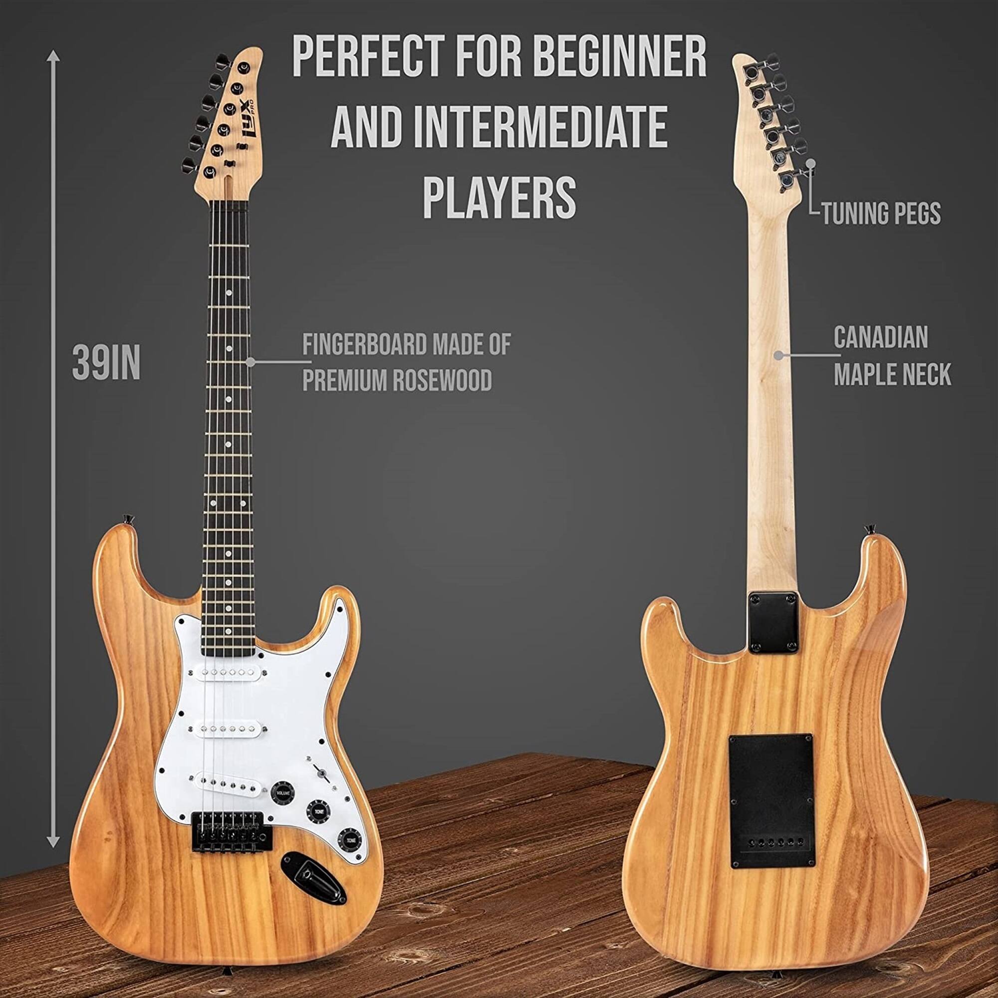 PERFECT FOR BEGINNER AND INTERMEDIATE PLAYERS

TUNING PEGS

39IN

FINGERBOARD MADE OF PREMIUM ROSEWOOD

CANADIAN MAPLE NECK