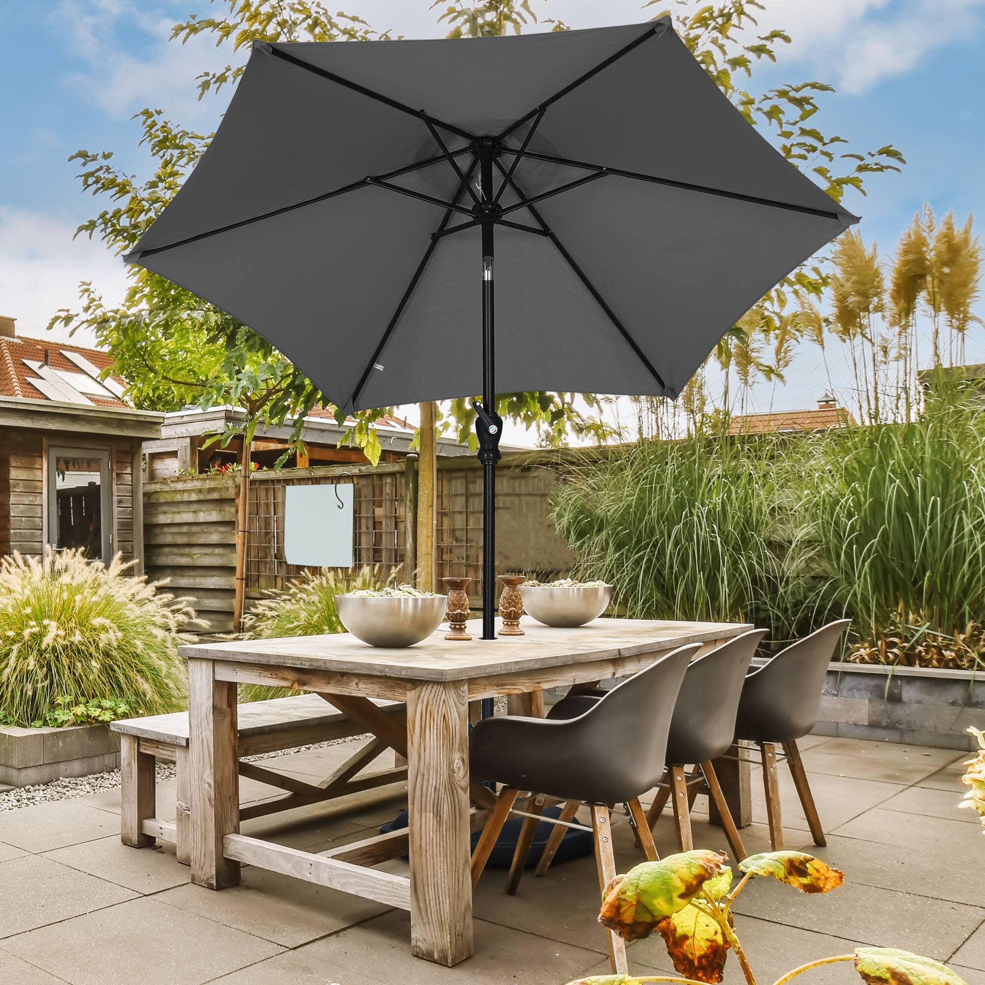 Left. Ainfox - Ainfox 7.5ft Patio Umbrella Outdoor Market Umbrella UV Protection Sturdy Frame W/Easy Crank - Gray.