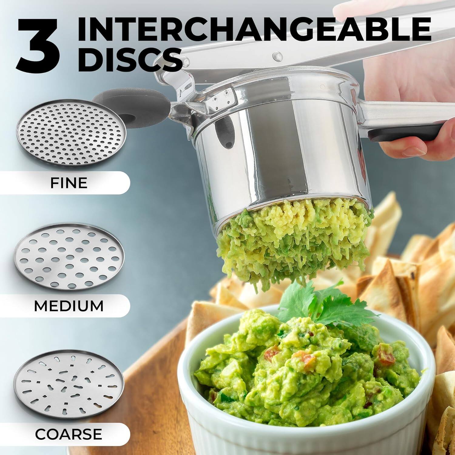 3 INTERCHANGEABLE DISCS

FINE  
MEDIUM  
COARSE