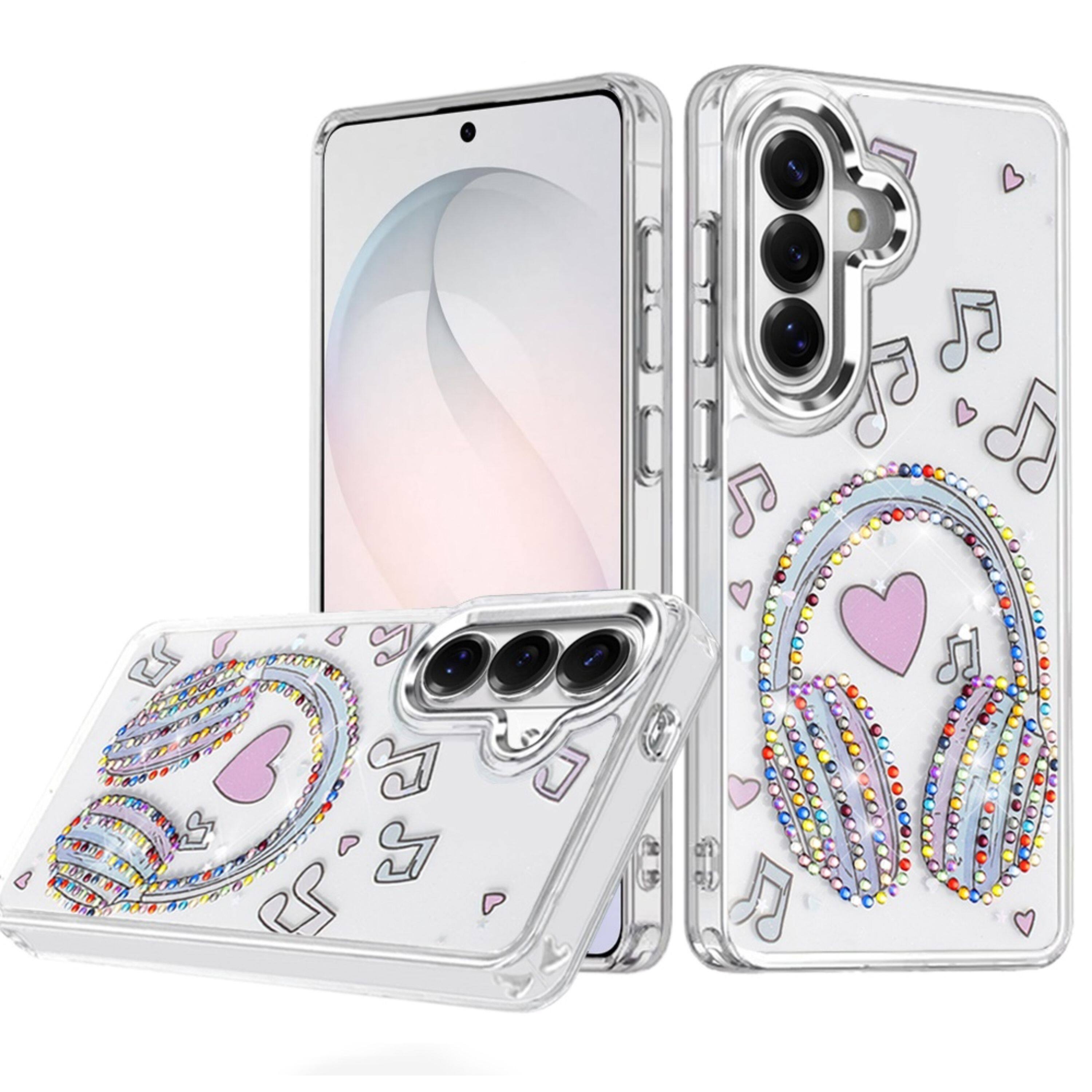 Front. Kitcheniva - Elegant Epoxy Crystal Jewel Decorative Case With Tempered Glass For Samsung S26 FE G - Multicolor.