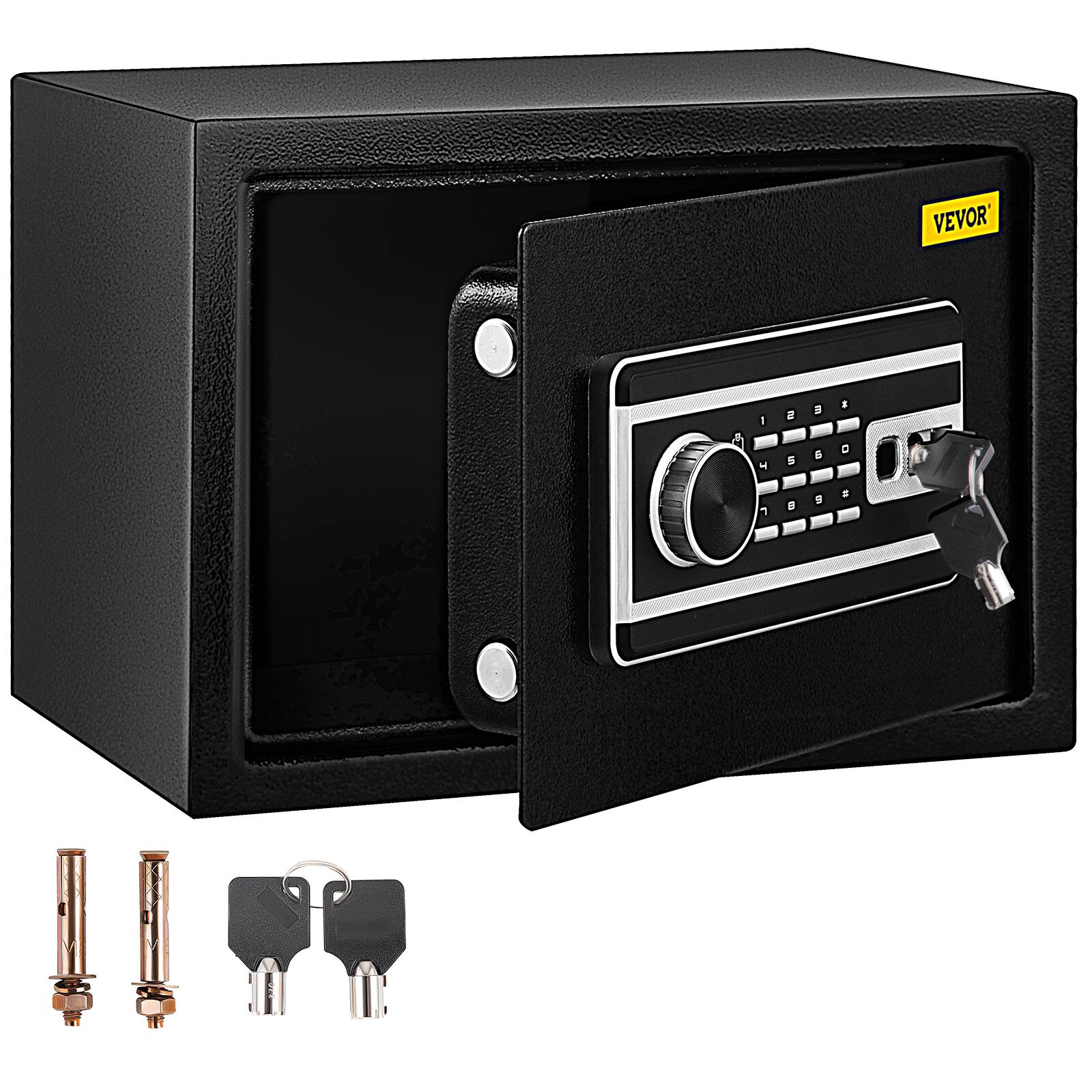 VEVOR - Safe Box, 0.8 CU.FT Fingerprint Safe Box for Money with 2 Keys & Digital Keypad, Q235 Steel Safe Box for Storing Cash - Black