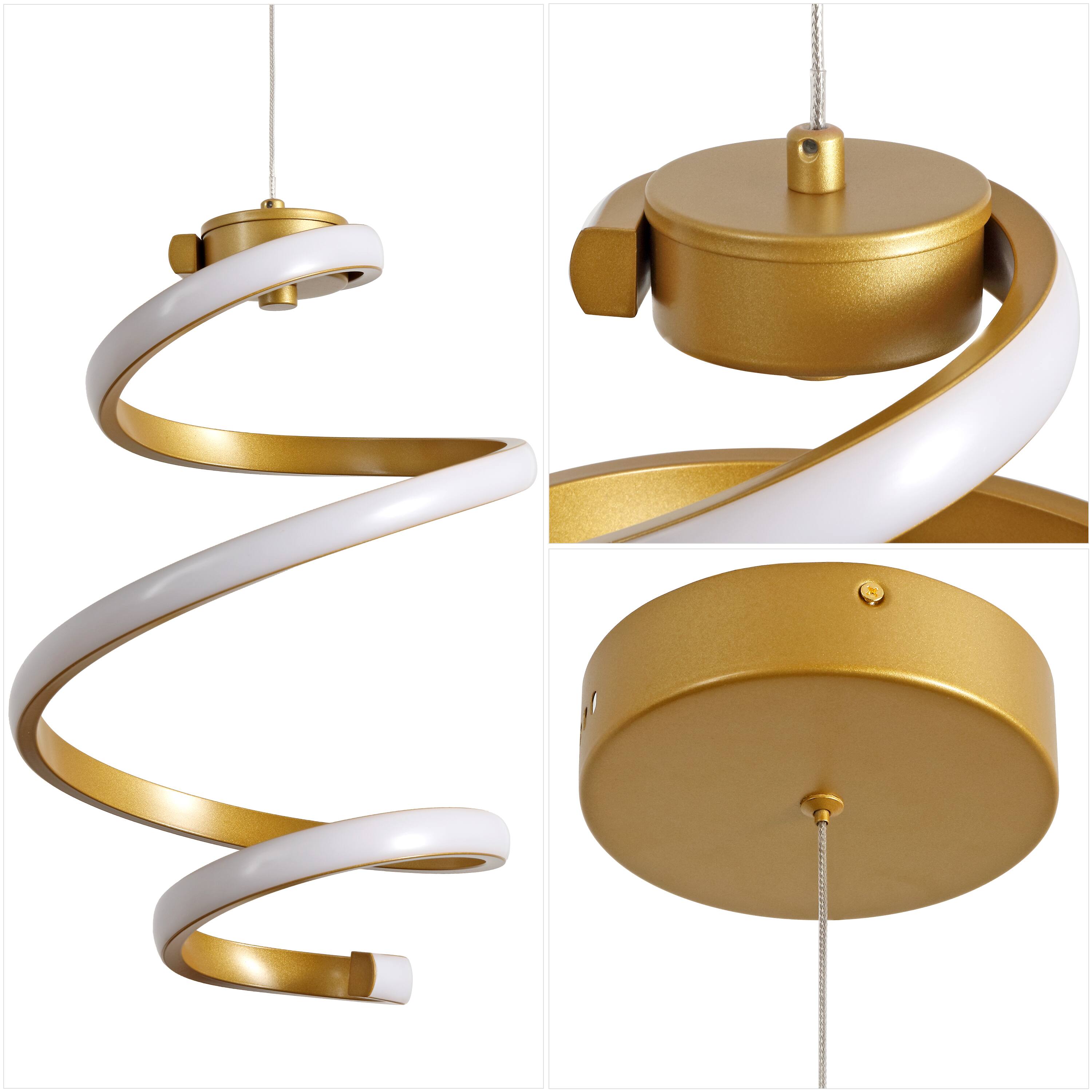Alt View 4. Jonathan Y - Whirl 11" 1-Light Modern Minimalist Metal Helix Swirl Abstract Integrated LED Pendant, Gold Painting - Gold Painting.