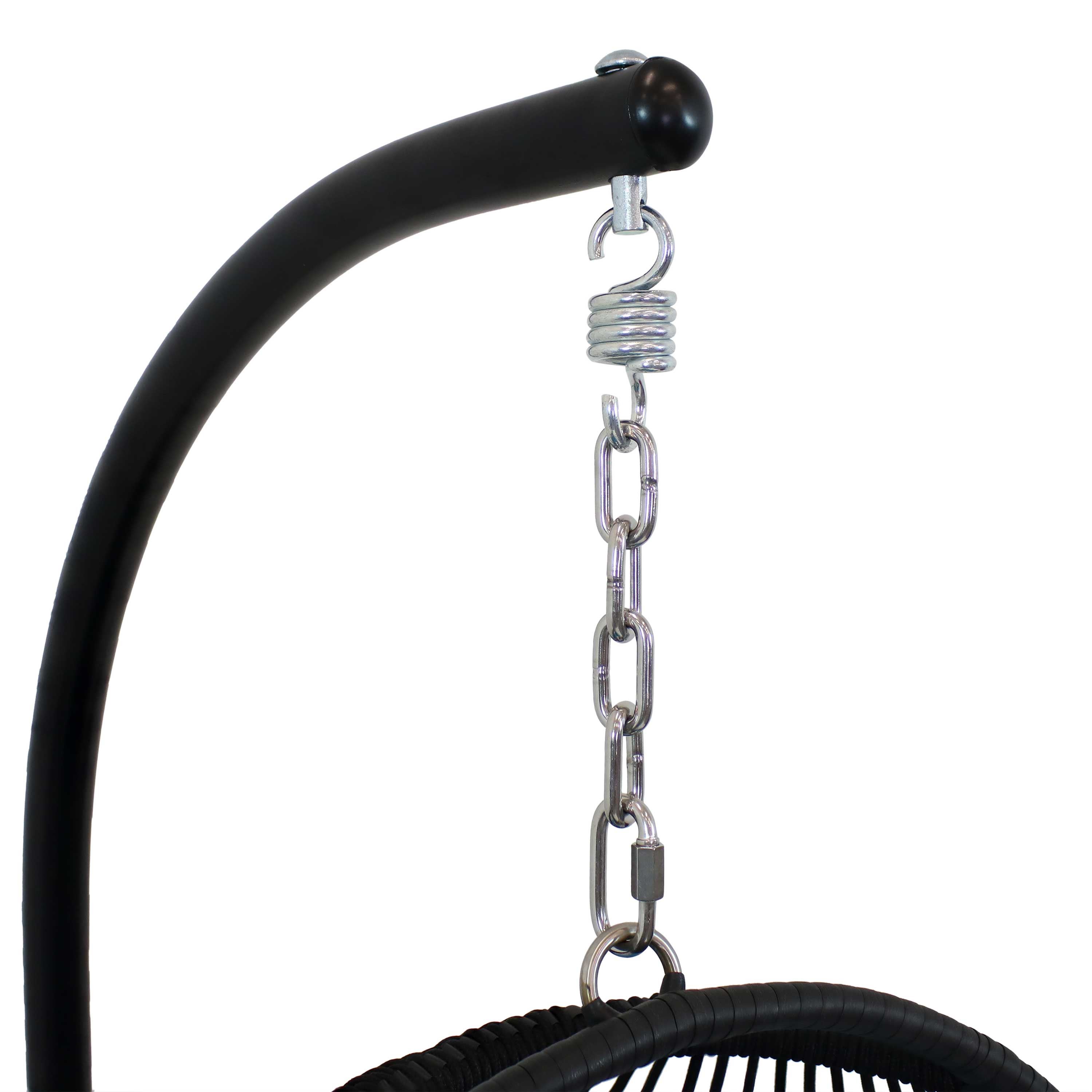 Alt View 6. Sunnydaze - Resin Wicker Hanging Egg Chair with Steel Stand/Cushions - Blue.