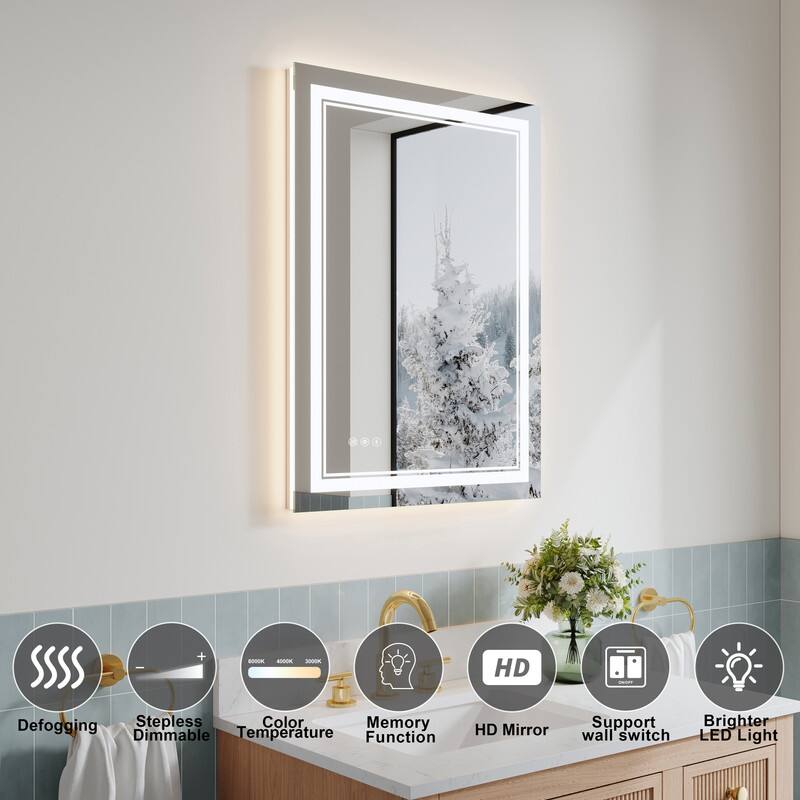 Defogging Stepless Color Memory Dimmable Temperature Function HD Mirror - Support Brighter wall switch LED Light