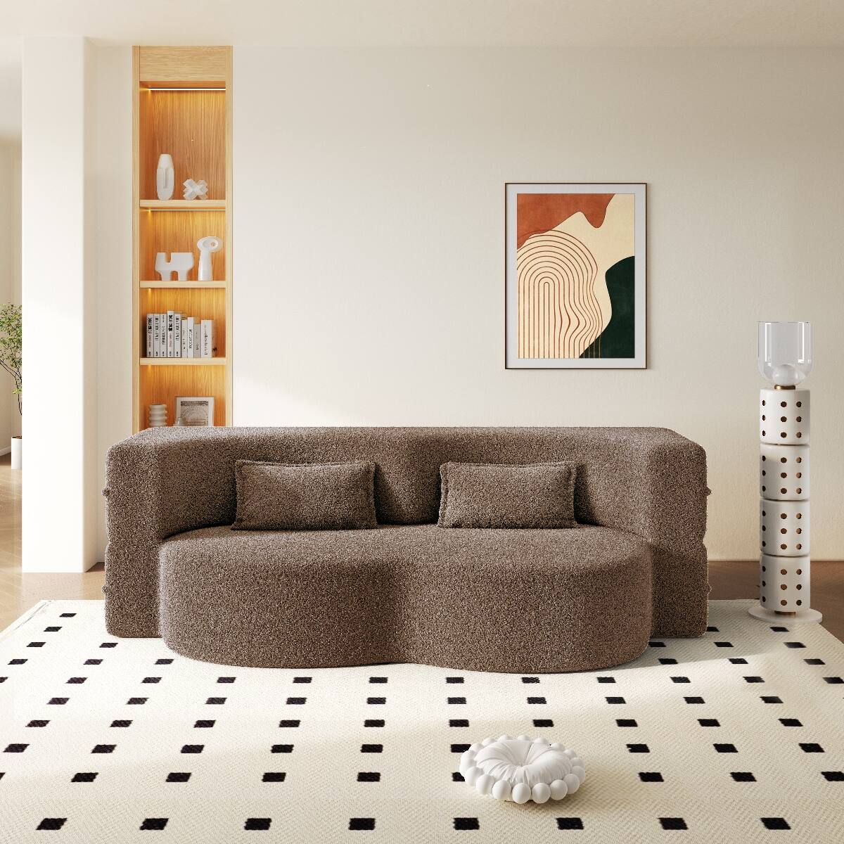 Left. Ropilly - Ropilly Twin Floor Sofa Bed Convertible Folding Sofa Bed in Brown Sherpa Fleece with Pillows No Assembly - Brown.