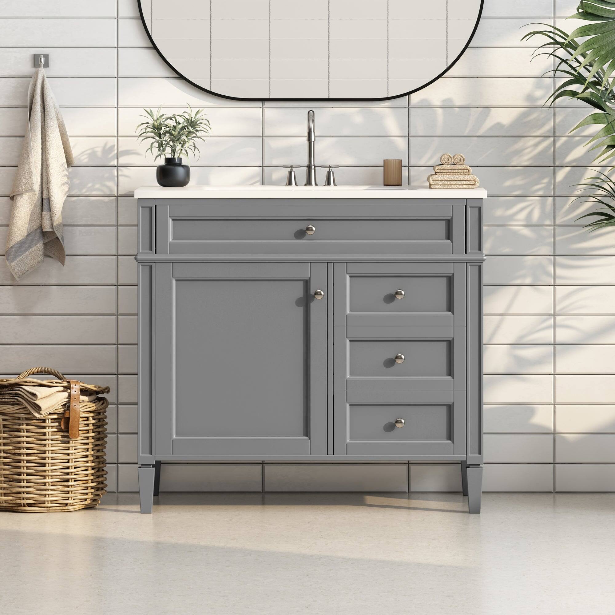 Alt View 1. Boyel Living - 36 Inch Modern Bathroom Vanity with Resin Sink Two Drawers Tip Out Grey - Gray.