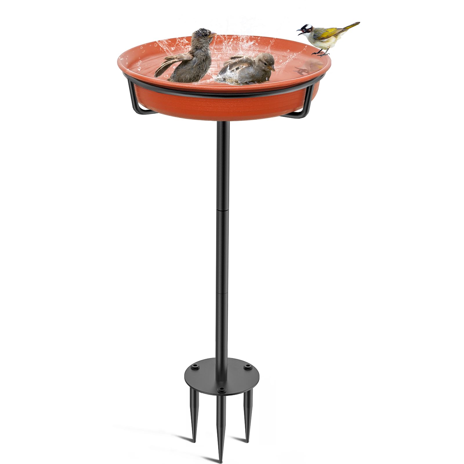 Dazzed Corner - Detachable Bird Bath Bowl Spa & Birdfeeder Freestanding with Metal Stake Stand - Brown