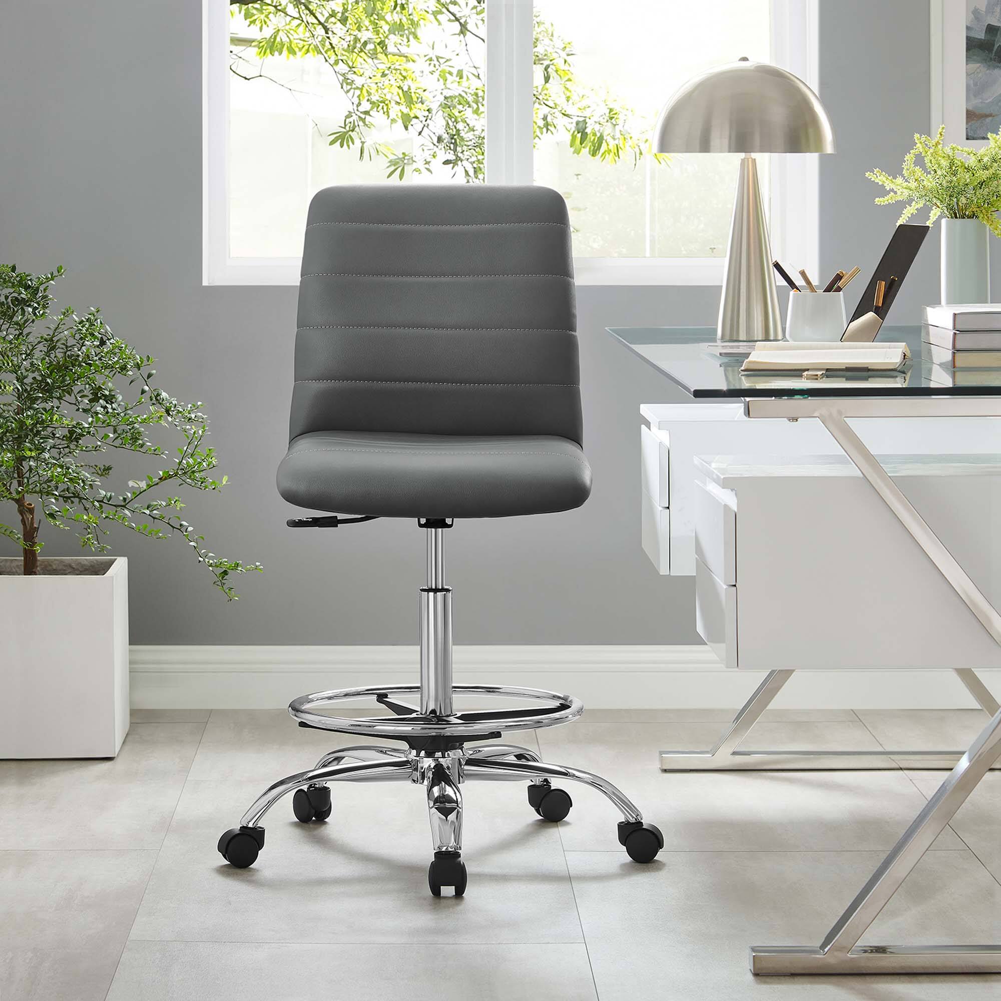 Back. Modway - Ripple Armless Vegan Leather Drafting Chair by Modway - Silver Gray.