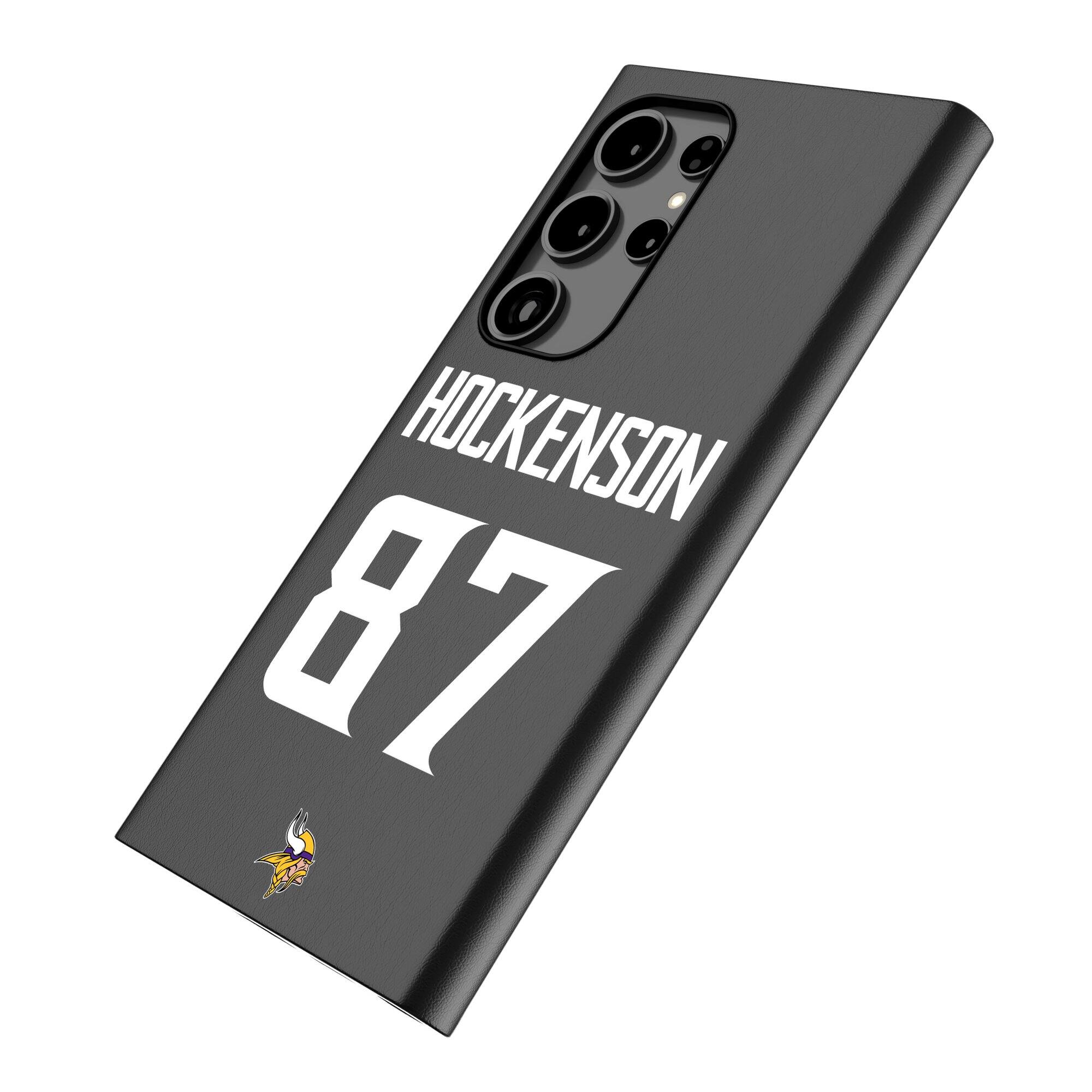 Alt View 1. Keyscaper - T.J. Hockenson Black Minnesota Vikings Galaxy Magnetic Bump Case - S25 - Black.