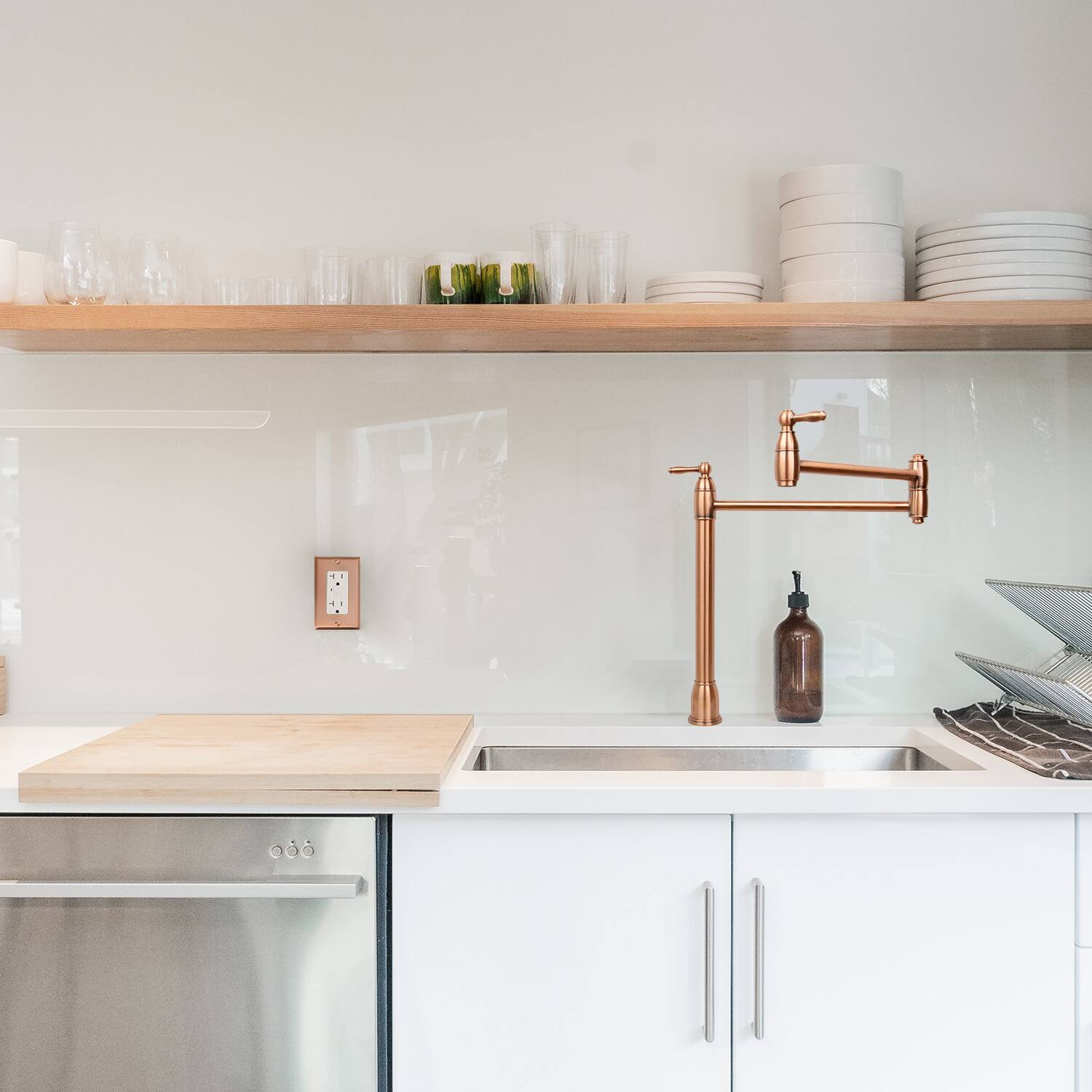 Alt View 6. Akicon - Akicon Solid Brass Deck-Mounted Pot Filler Kitchen Faucet with Dual Joint Swing Arms in Copper - Copper.