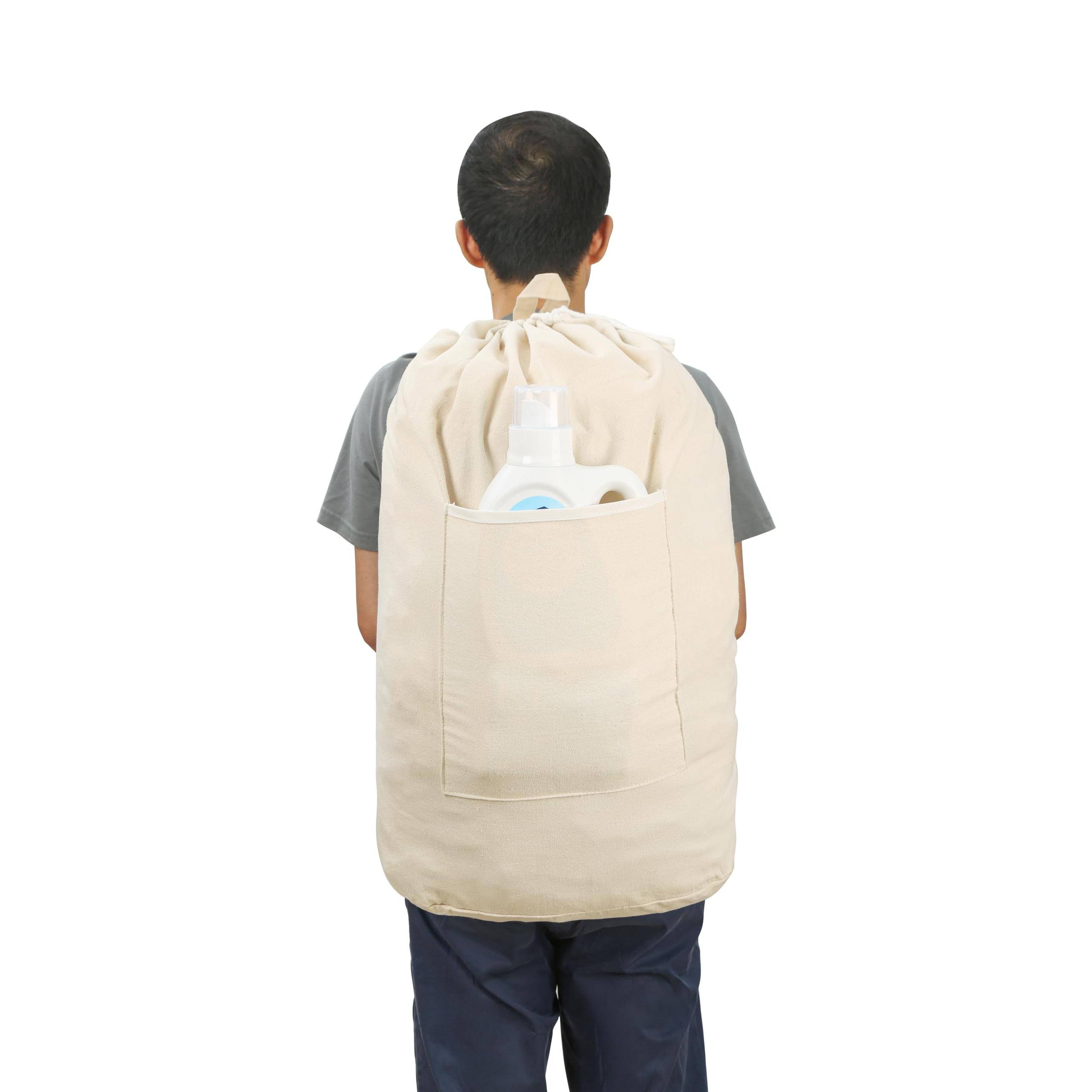 Back. Pacoar Cade - Canvas Laundry Bag  Washable Backpack Adjustable Straps Large Front Pocket Drawstring Closure (beige X-large) - BEIGE-X-Large.