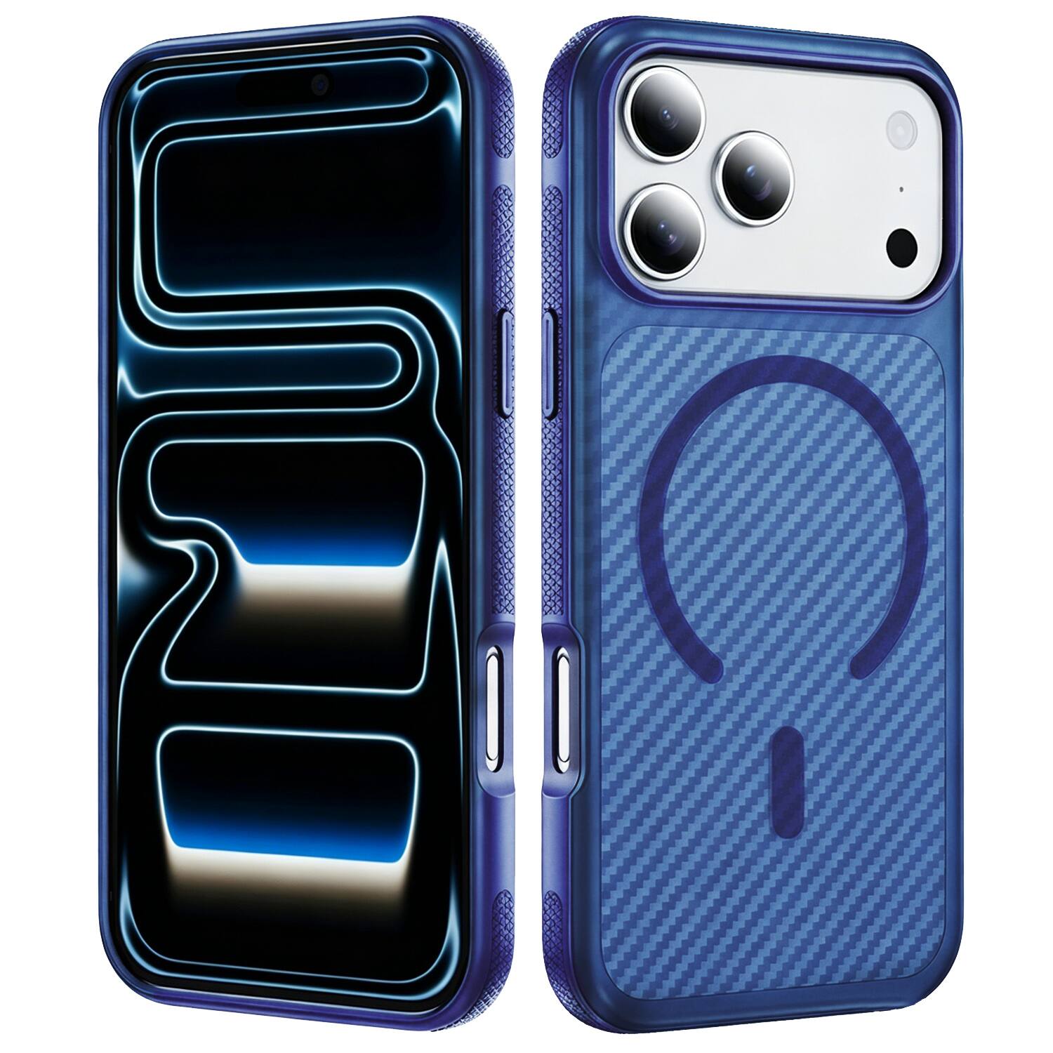 Alt View 6. Equipd - Case for iPhone 17 Pro 6.3", MagSafe Compatible, Grip Bumper Shockproof Protection Carbon Fiber Texture Phone Cover - Blue.