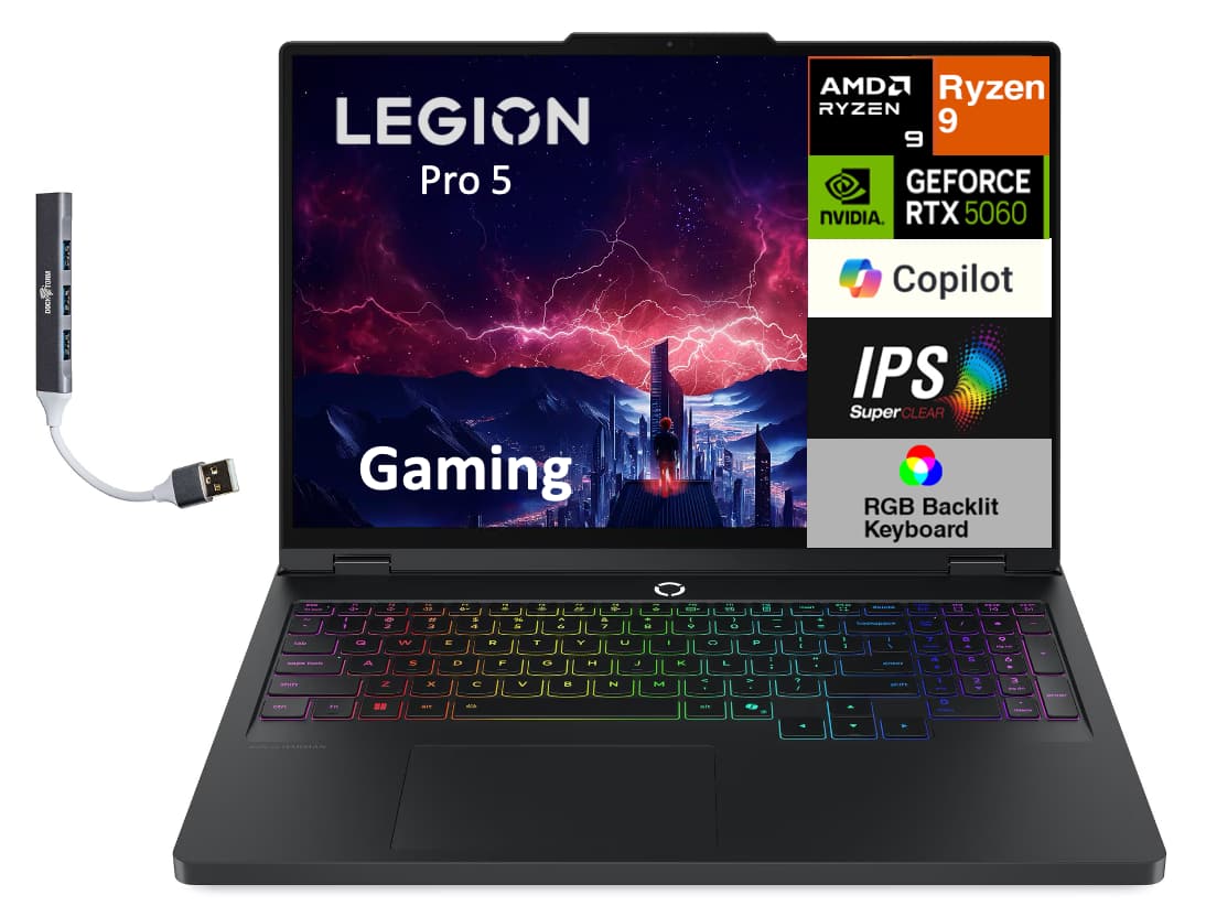 Lenovo - Legion Pro 5 Laptop 16.0 WQXGA (AMD Ryzen 9 8945HX, 64GB DDR5, 2TB PCIe SSD, Win 11 Pro) w/USB Hub - Eclipse Black