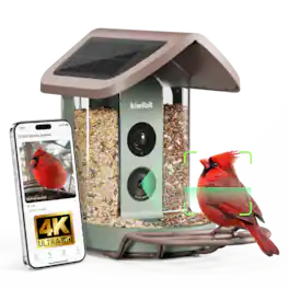 Kiwibit - Smart Bird Feeder with Camera, Solar Powered, 4K Live Stream, Lifetime AI, No Subscription, Motion Detection, Outdoor - Brown