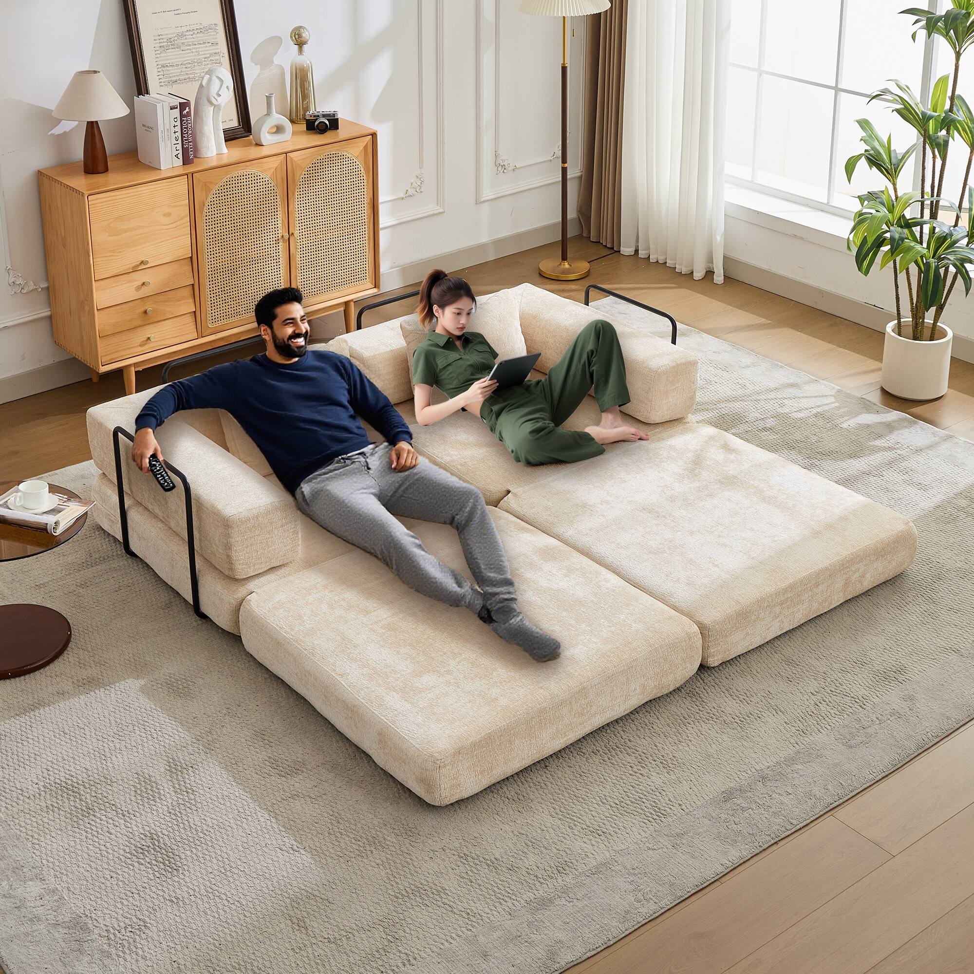 Angle. Boyel Living - Compressed Memory Foam Loveseat Sofa Bed - Beige.