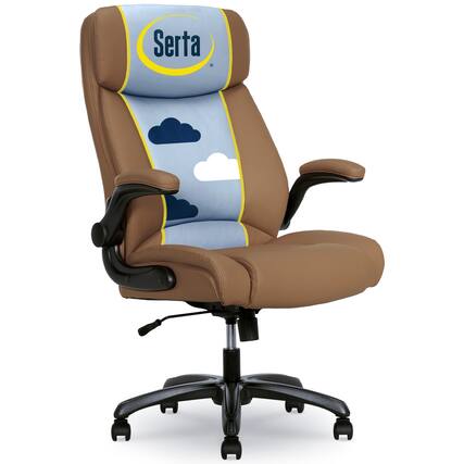 Front. Serta - Big & Tall Office Chair with Lumbar Support High Back Ergonomic Office Chair with Flip-up Arms Recline Swivel Leather - Light Tan.