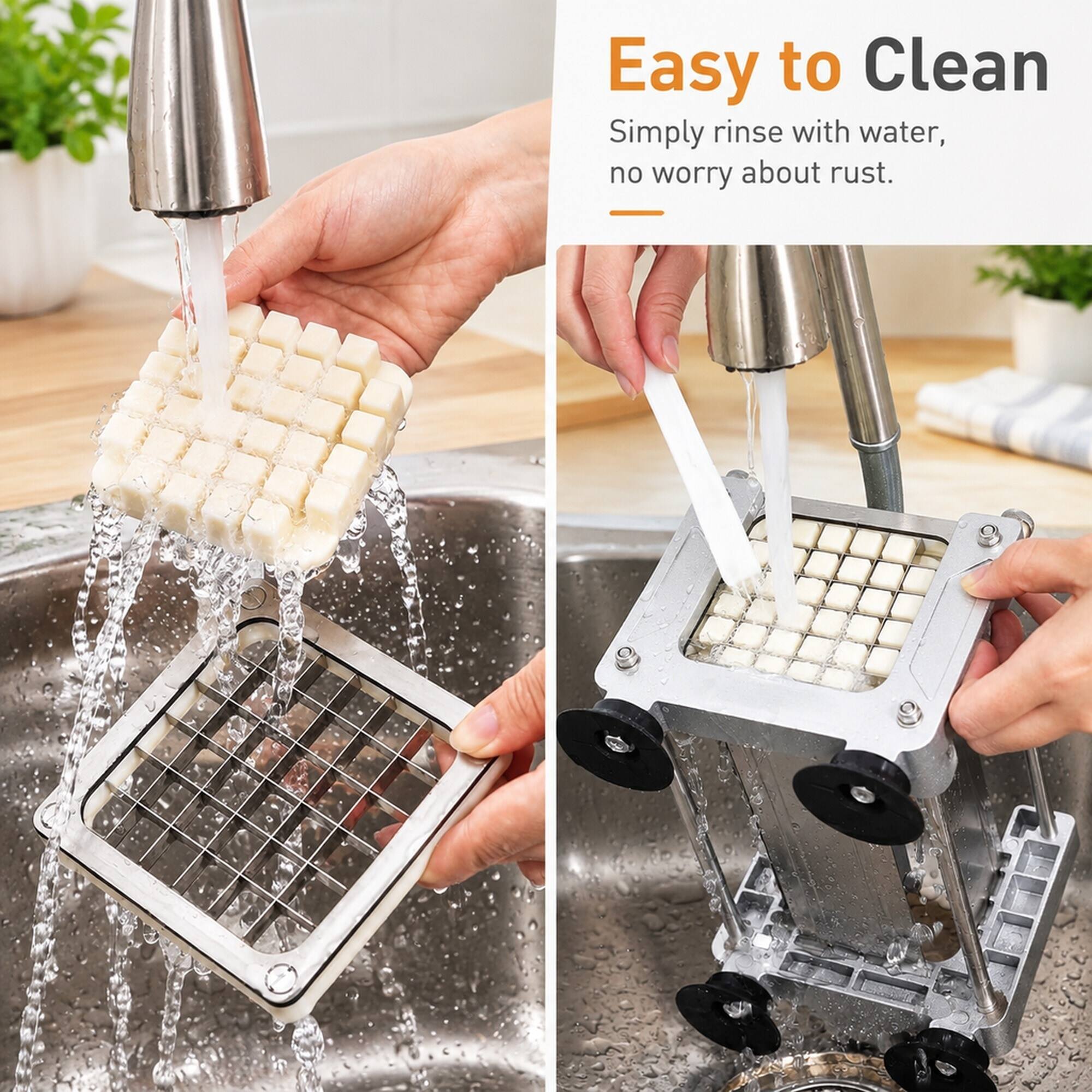 Easy to Clean  
Simply rinse with water, no worry about rust.