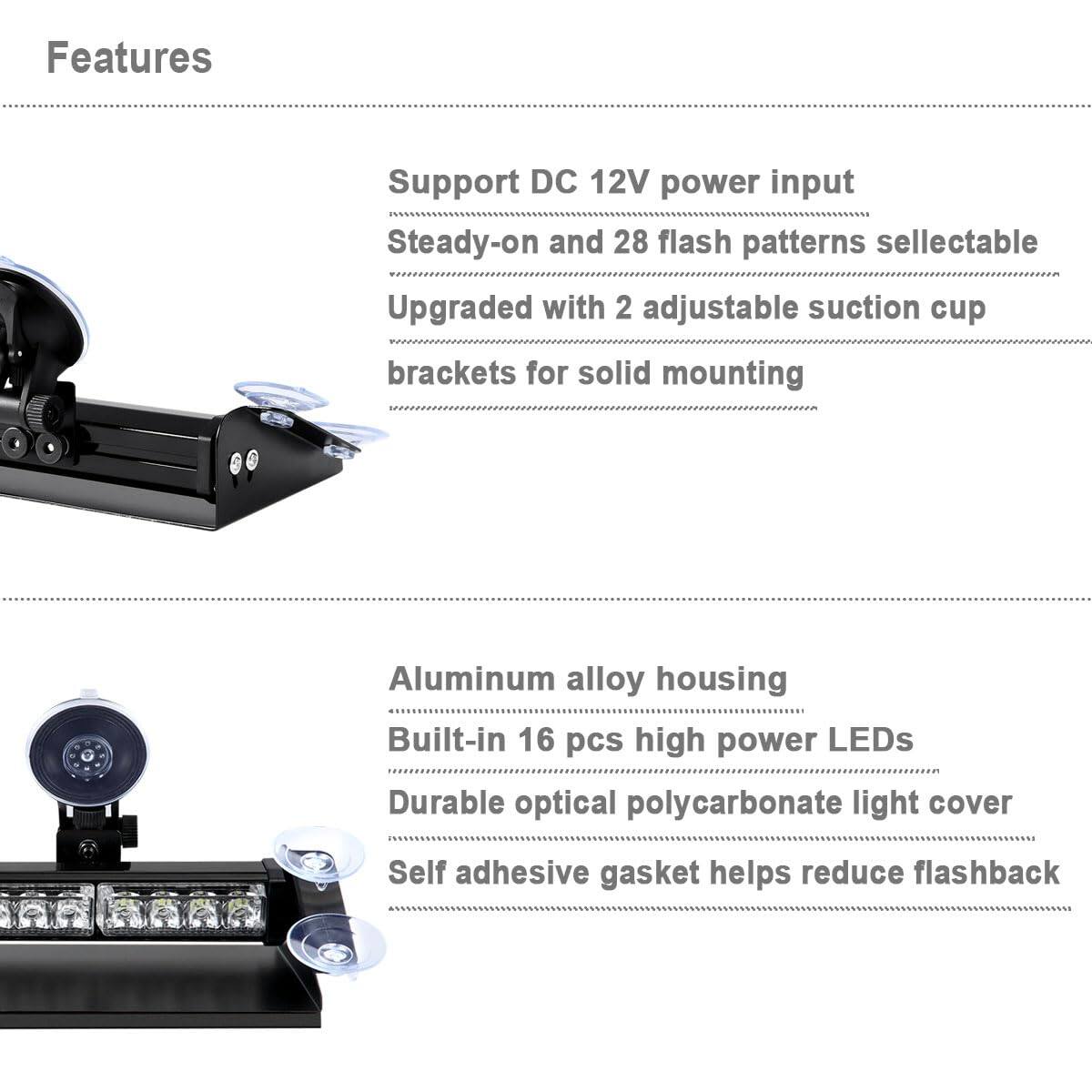 COTTAGE aluminum housing white led emergency strobe dash light bar ...