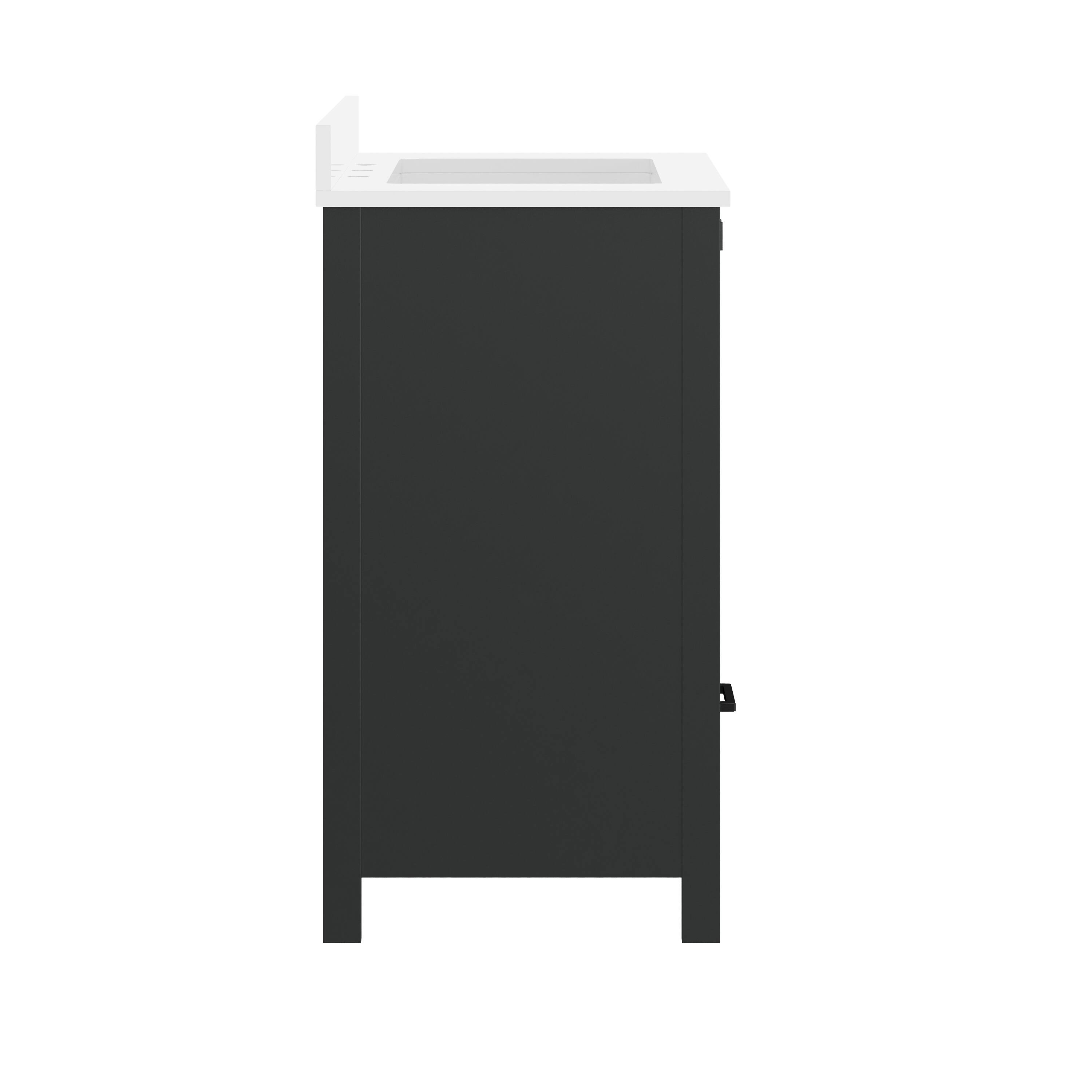 Alt View 5. Emma + Oliver - Bathroom Vanity w/ Ceramic Undermount Sink, Cabinet, Bottom Drawer - Black Frame/Black Hardware.