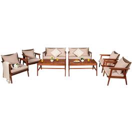 Costway - 8PCS Patio Rattan Furniture Set Acacia Wood Frame Cushioned Sofa Chair Garden - Brown