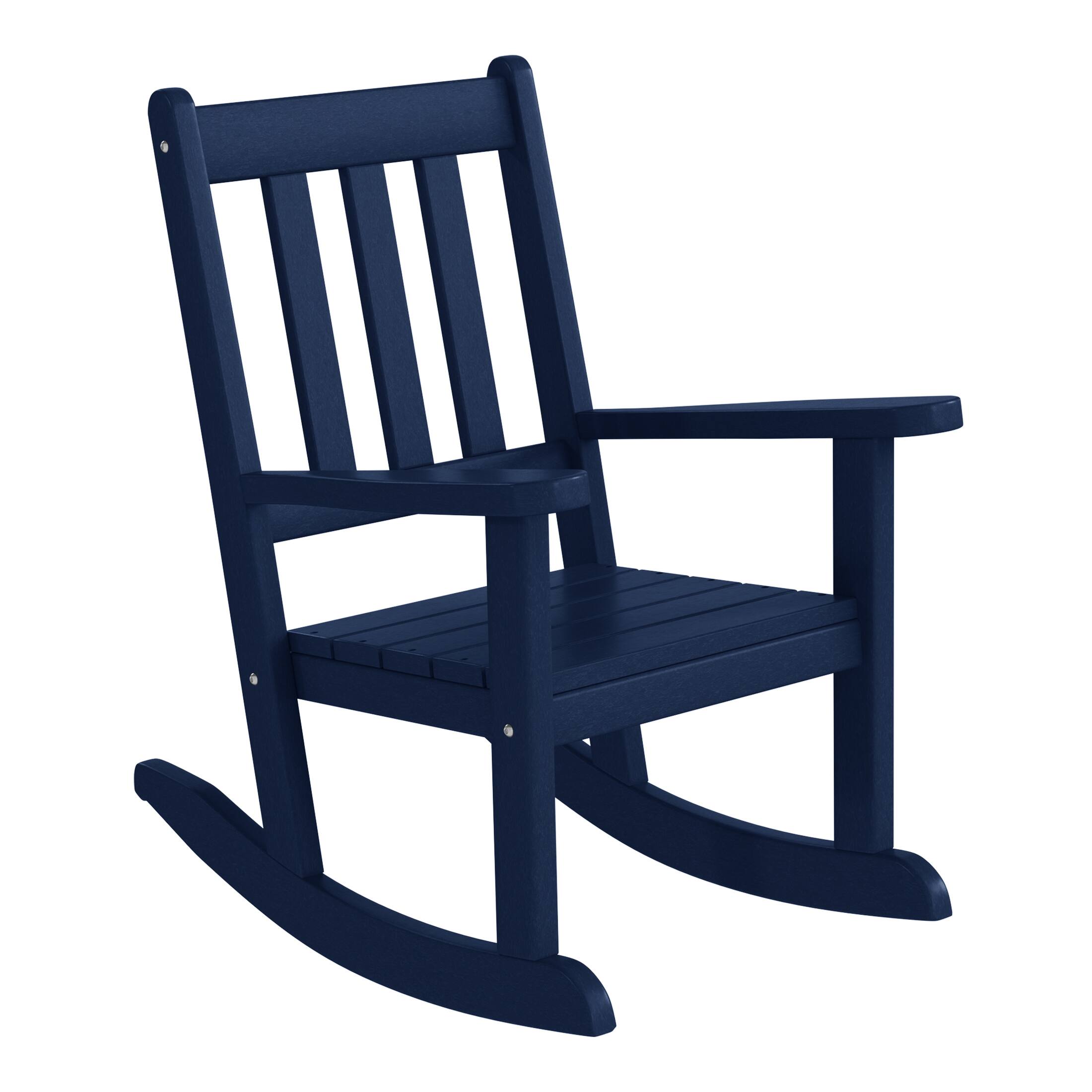 Left. WestinTrends - WestinTrends Malibu 3-Piece Kids Outdoor Rocking Chairs Set With Kids Square Side Table - Navy Blue.