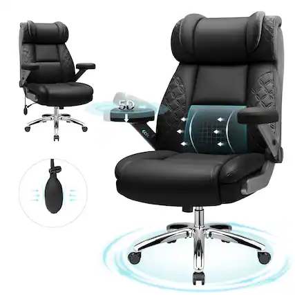 Front. KERDOM - Big Tall Ergonomic Office Chair with Air-Pumb Lumbar Support, 5D Adjustable Arms, Executive Desk Chair for Heavy People - Black.