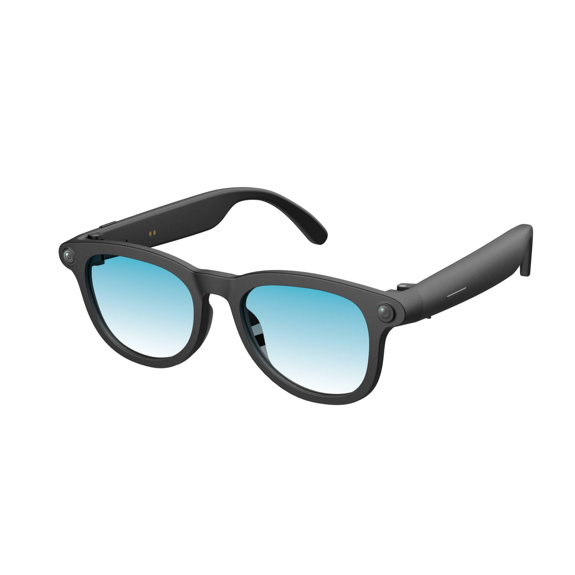 Front. Cluzine - HD Camera Translation Glasses Blue Light Blocking Interchangeable Lenses Multifunctional AI Sunglasses - Black.