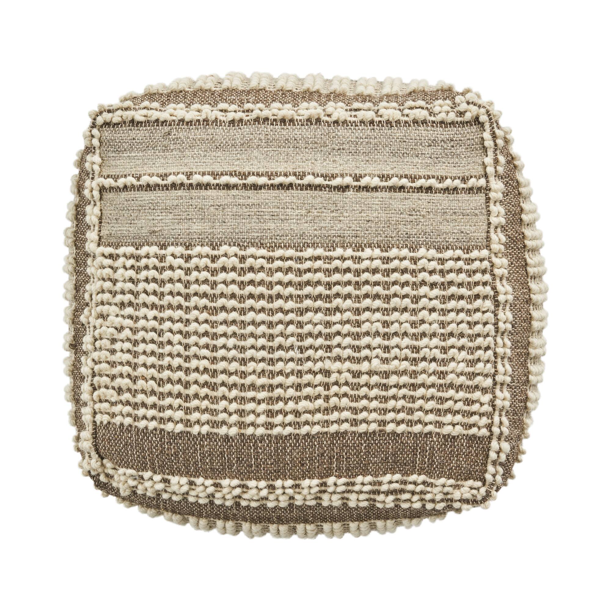 Alt View 1. GOODSILO - Handcrafted Rustic Large Wool and Cotton Pouf Ottoman Footstool for Cozy Home Decor - Brown+Beige.