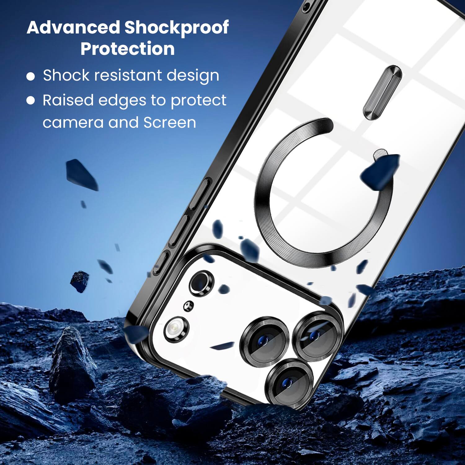 Advanced Shockproof Protection

- Shock resistant design
- Raised edges to protect camera and screen