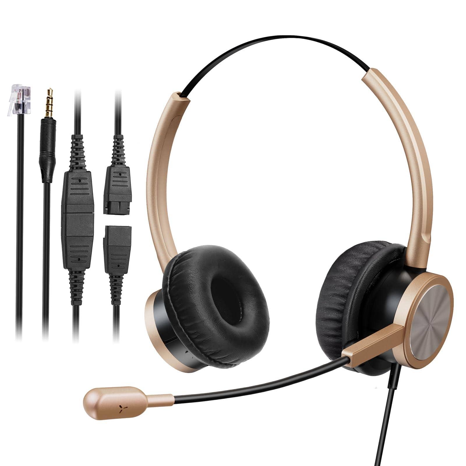 PO3TICJUNKI3 - Phone Headset With Rj9 3 Jacks For Call Center Deskphone Cell Pc Laptop Office Landline Telephone Microphone - Default