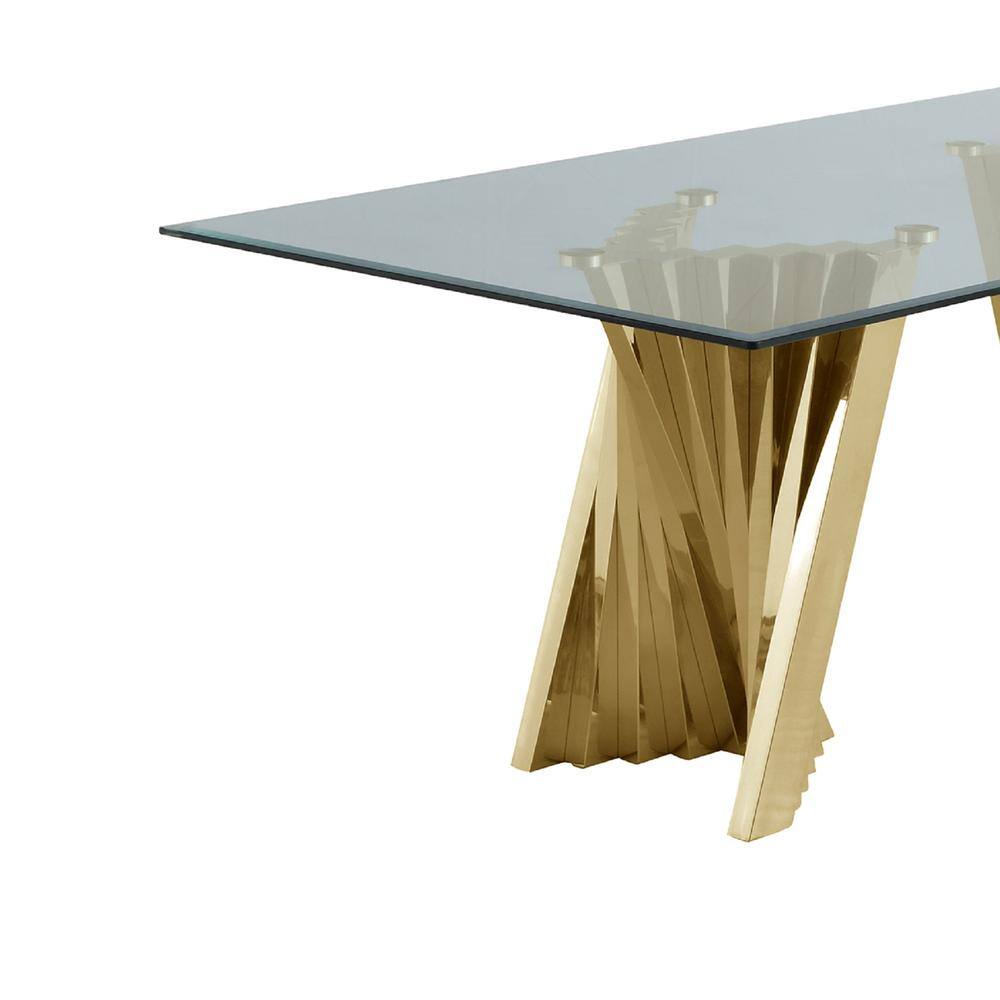 Angle. Best Quality Furniture - Glass Coffee Table with Stainless Steel Double Gold Base - Clear.