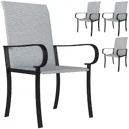 Outsunny - of 4 Outdoor Wicker Dining Chairs with Armrest, Steel Frame - Gray