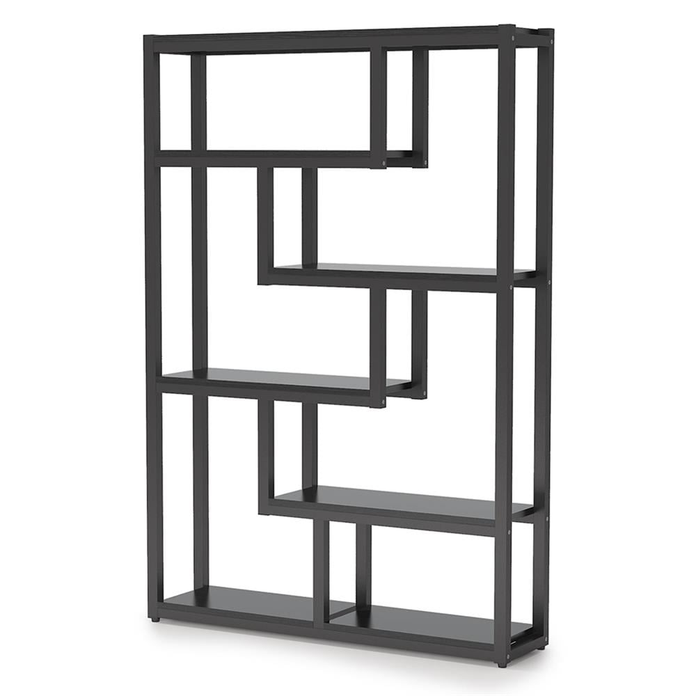Angle. Kadyn - Kadyn Bookshelf, Storage Shelf, Bookcase,6-Tier Bookshelf, 69" Industrial Etagere Bookcase with Staggered Shelves,Black - Black.