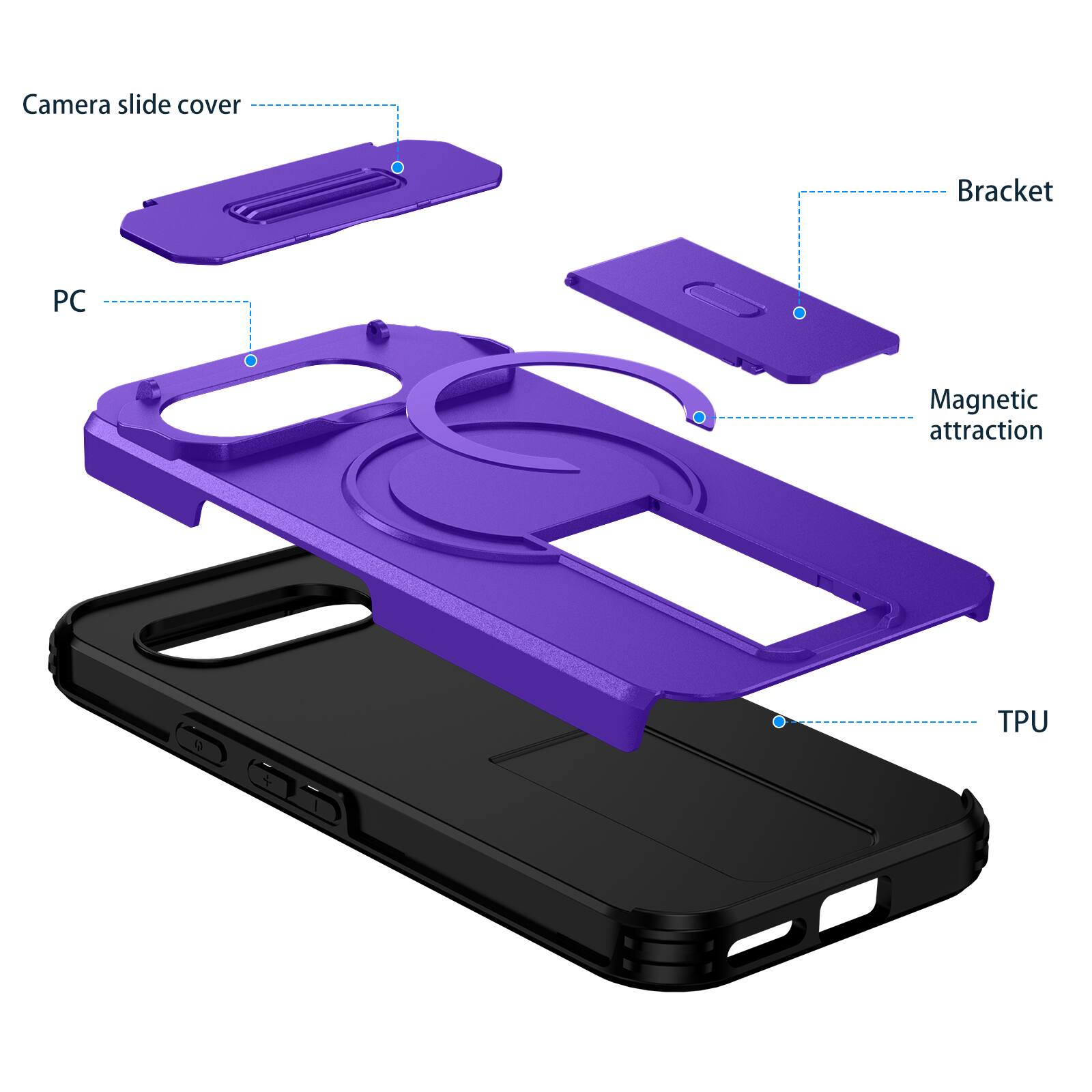 Camera slide cover  
Bracket  
PC  
Magnetic attraction  
TPU